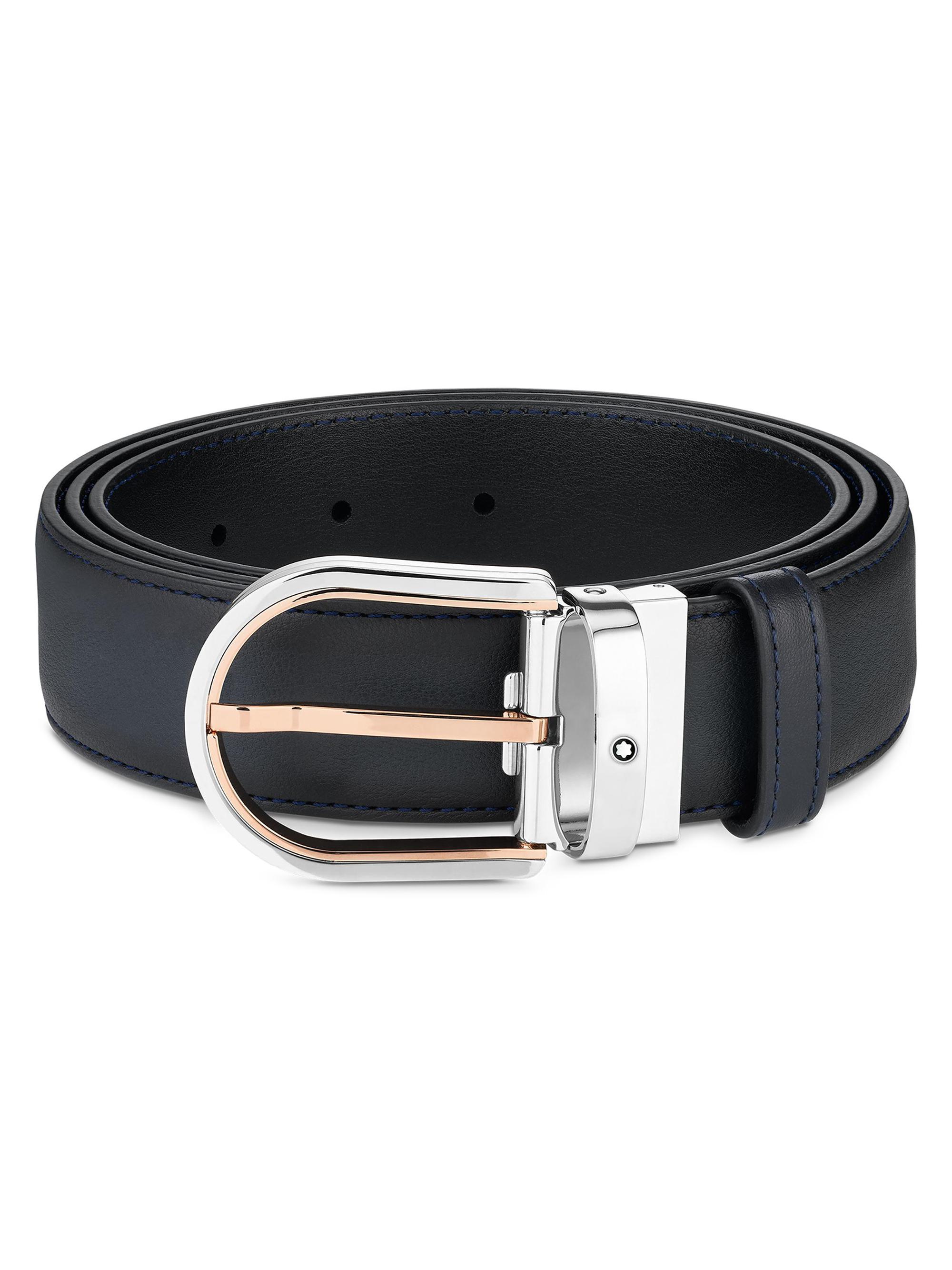 Montblanc Men's Horseshoe Buckle Leather Belt - Blue