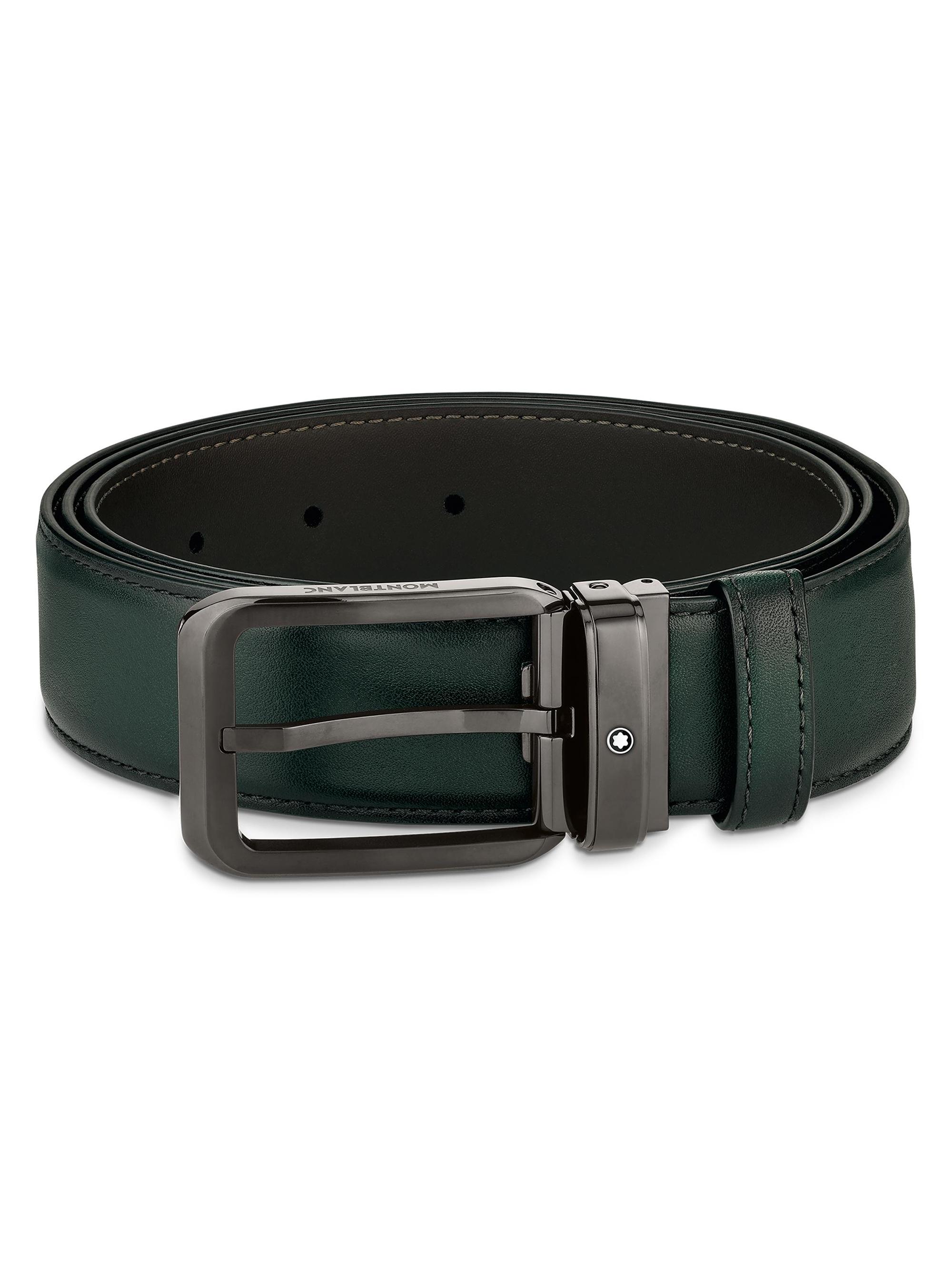 Montblanc Men's Rectangular Buckle Leather Belt - Green