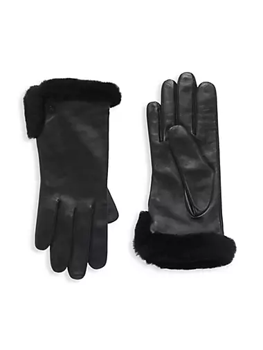 Shearling-Trimmed Leather Gloves