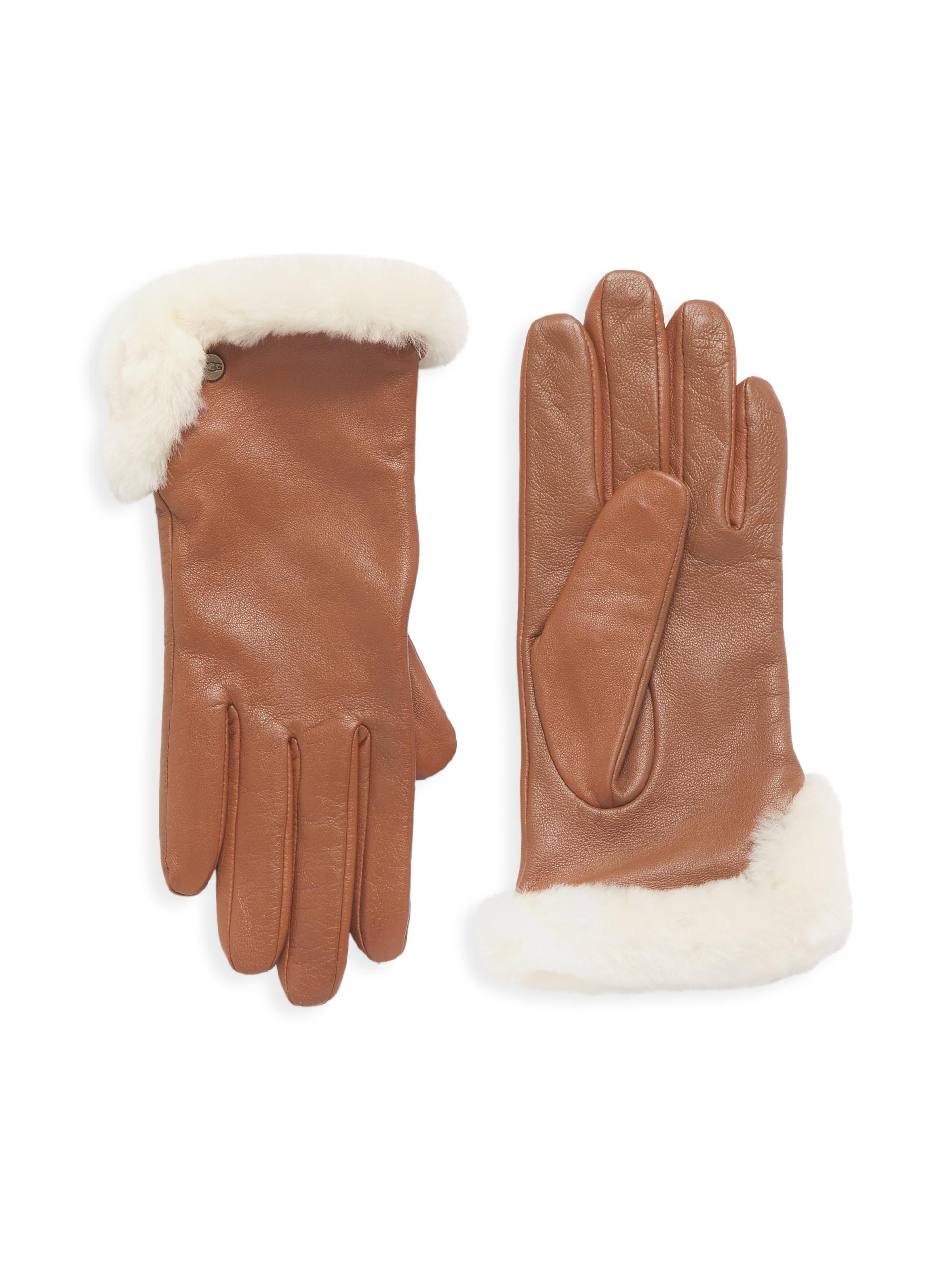 UGG Women's Shearling-Trimmed Leather Gloves - Chestnut