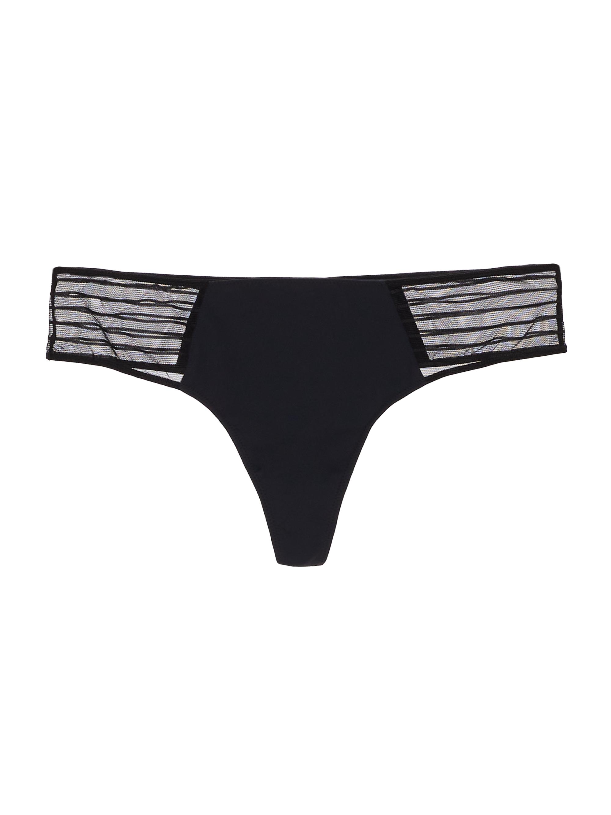 Wolford Women's Shadow Stripe Mesh Thong - Black