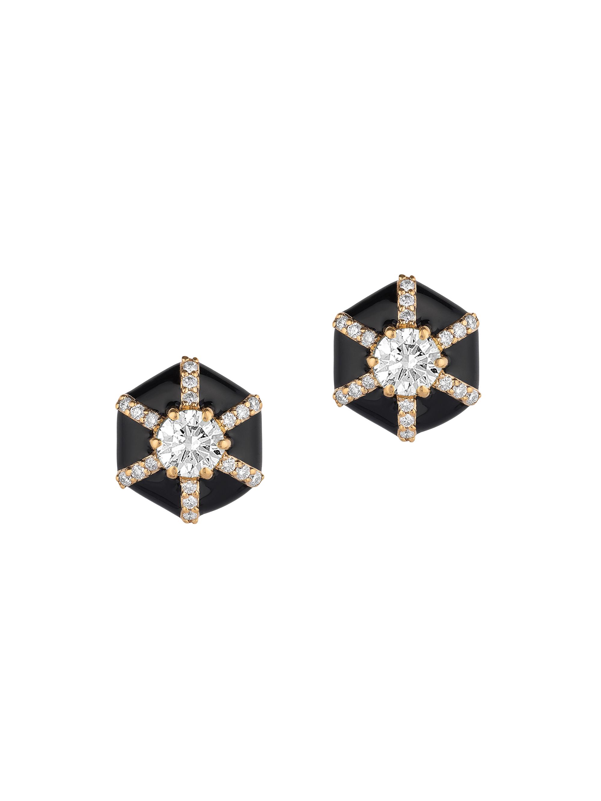 Goshwara Women's Queen 18K Yellow Gold, Diamond, & Enamel Hexagonal Stud Earrings