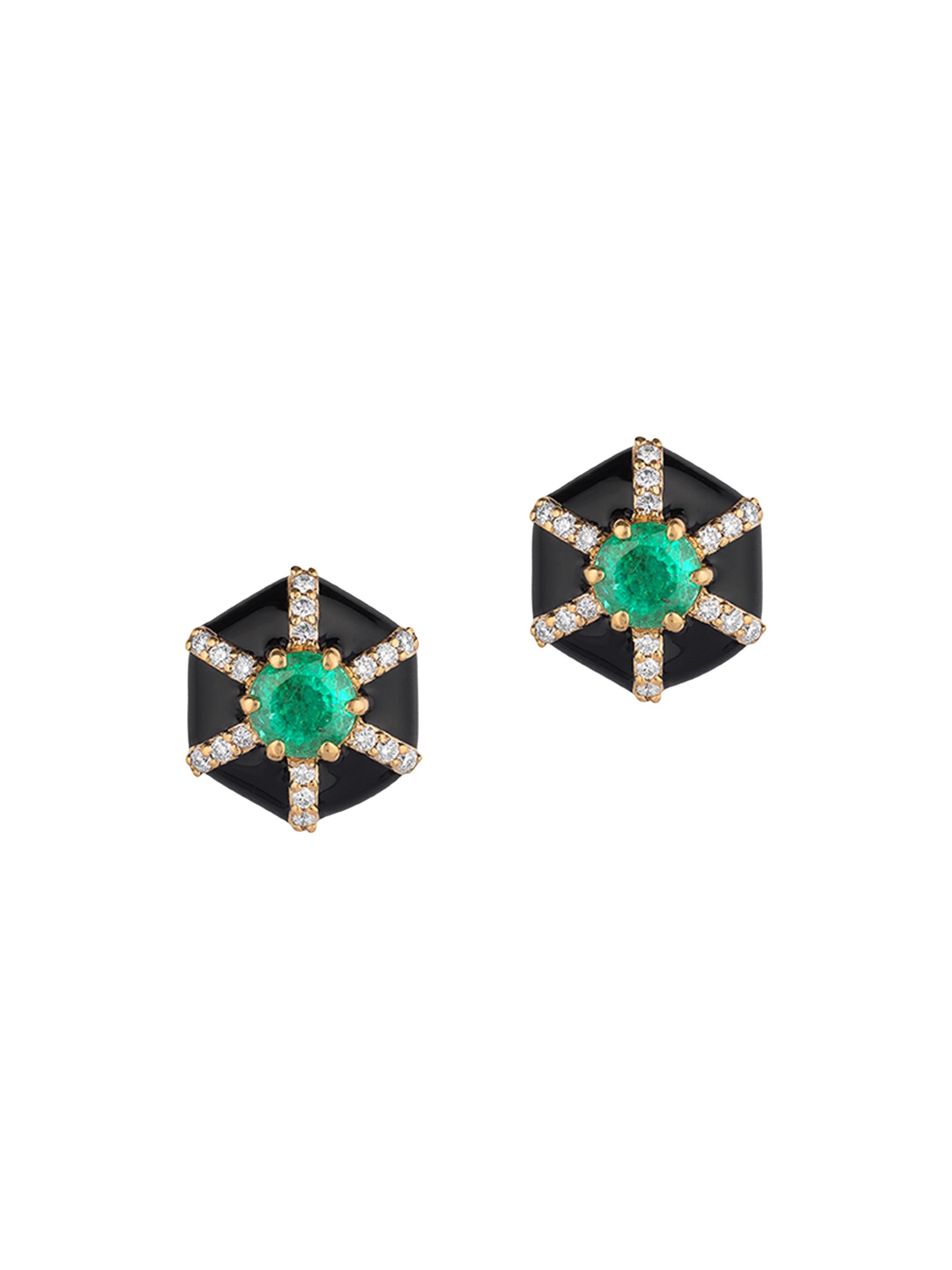 Goshwara Women's Queen 18K Yellow Gold, Multi-Gemstone, & Enamel Hexagonal Stud Earrings