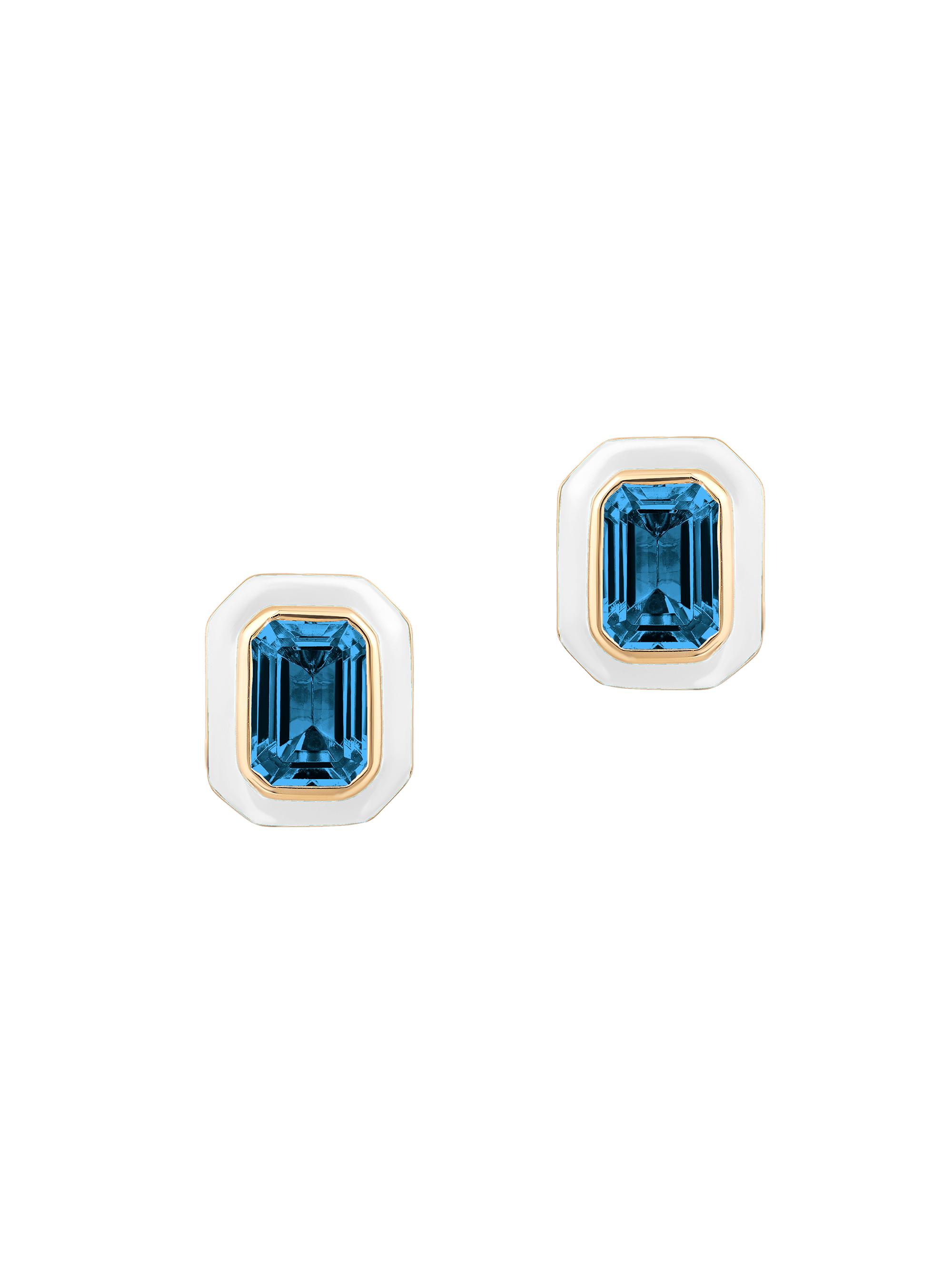 Goshwara Women's Queen 18K Yellow Gold, London Blue Topaz, & Enamel Stud Earrings - Blue