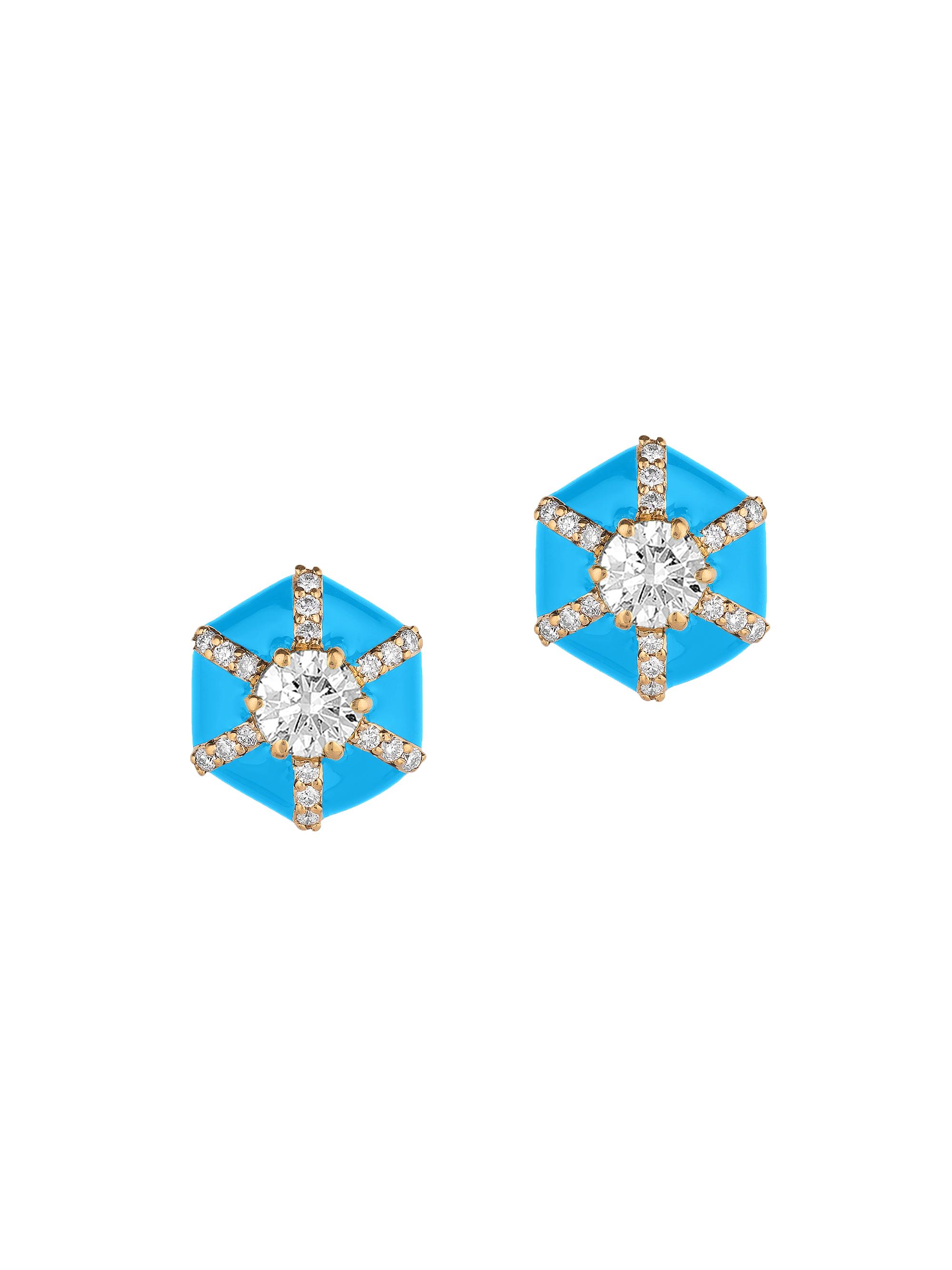 Goshwara Women's Queen 18K Yellow Gold, Diamond, & Enamel Hexagonal Stud Earrings - Blue