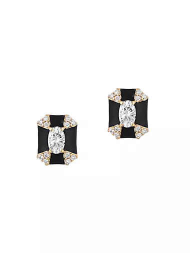 Queen 18K Yellow Gold, Diamond, & Enamel Octagonal Stud Earrings