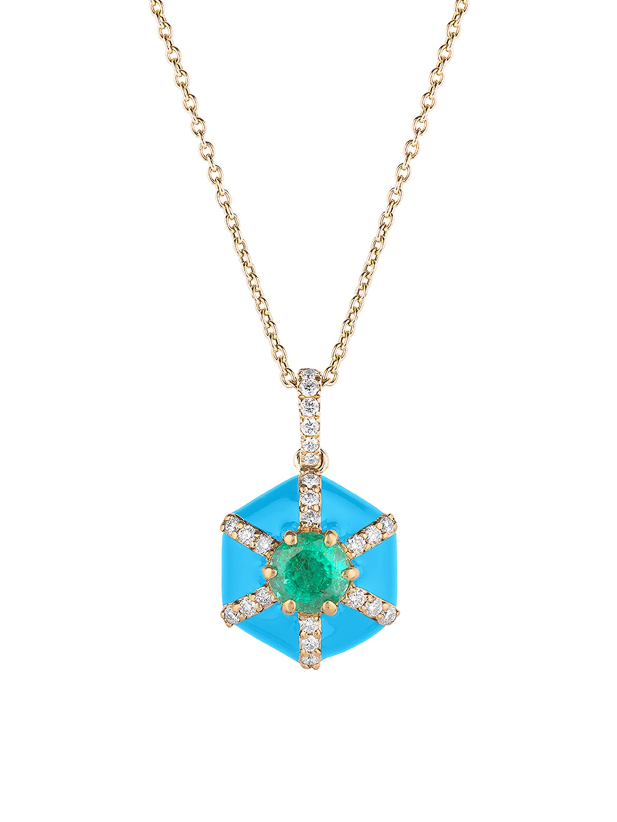 Goshwara Women's Queen 18K Yellow Gold, Multi-Gemstone, & Enamel Hexagonal Pendant Necklace - Blue