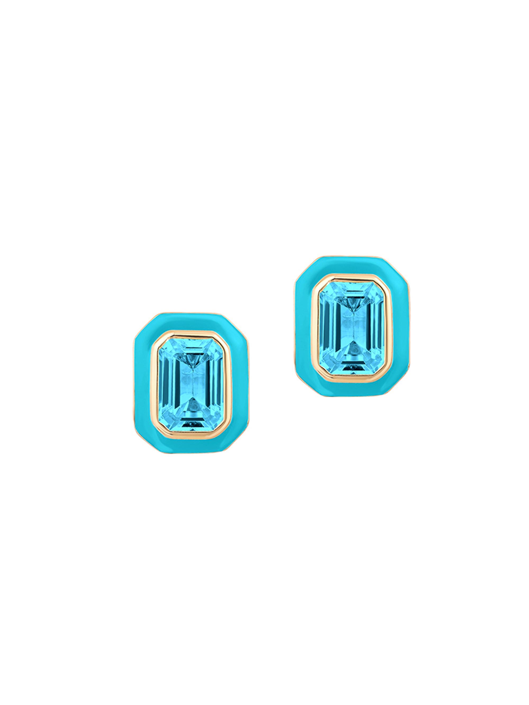 Goshwara Women's Queen 18K Yellow Gold, Blue Topaz, & Enamel Stud Earrings - Blue