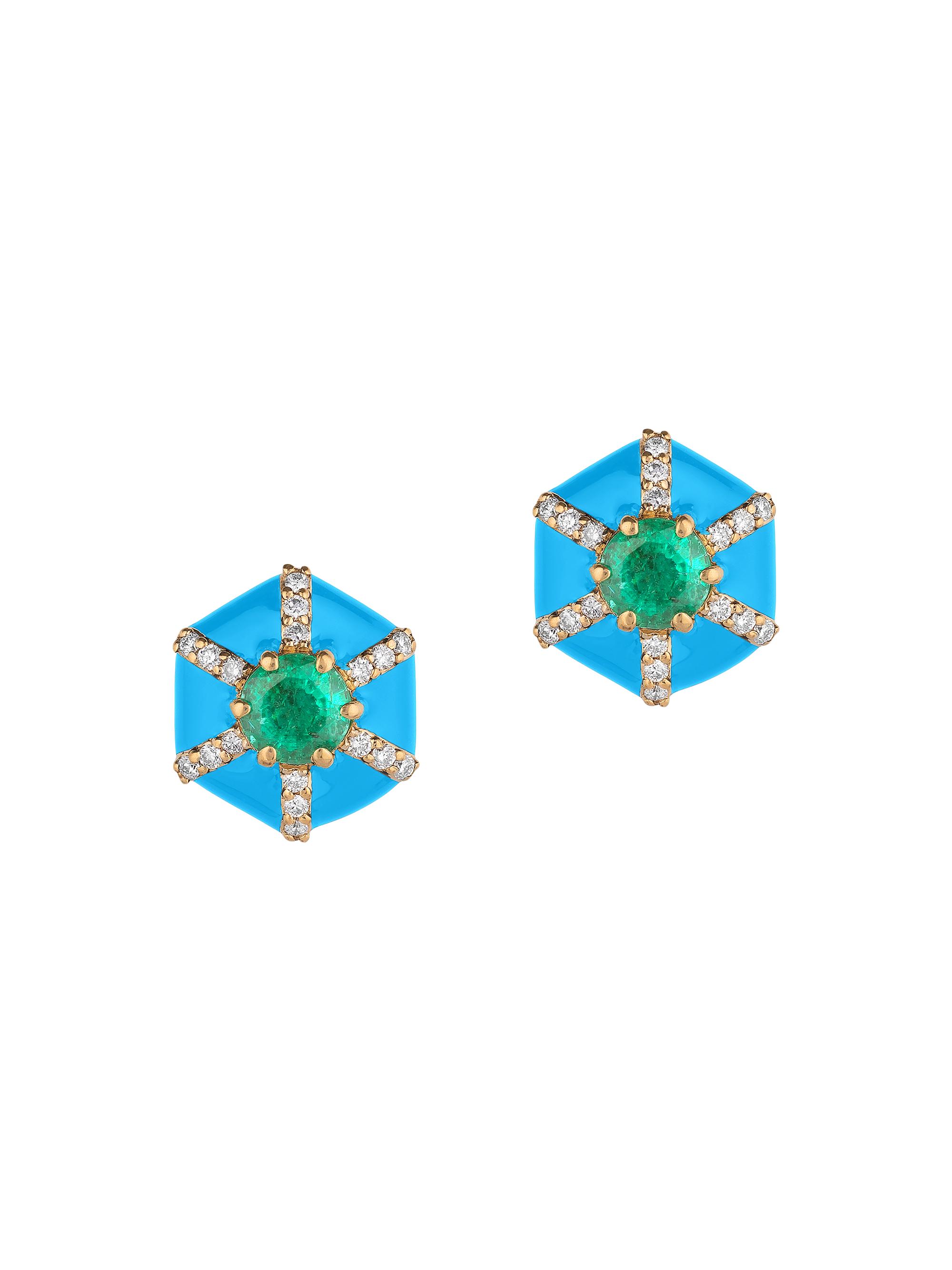 Goshwara Women's Queen 18K Yellow Gold, Multi-Gemstone, & Enamel Hexagonal Stud Earrings - Blue
