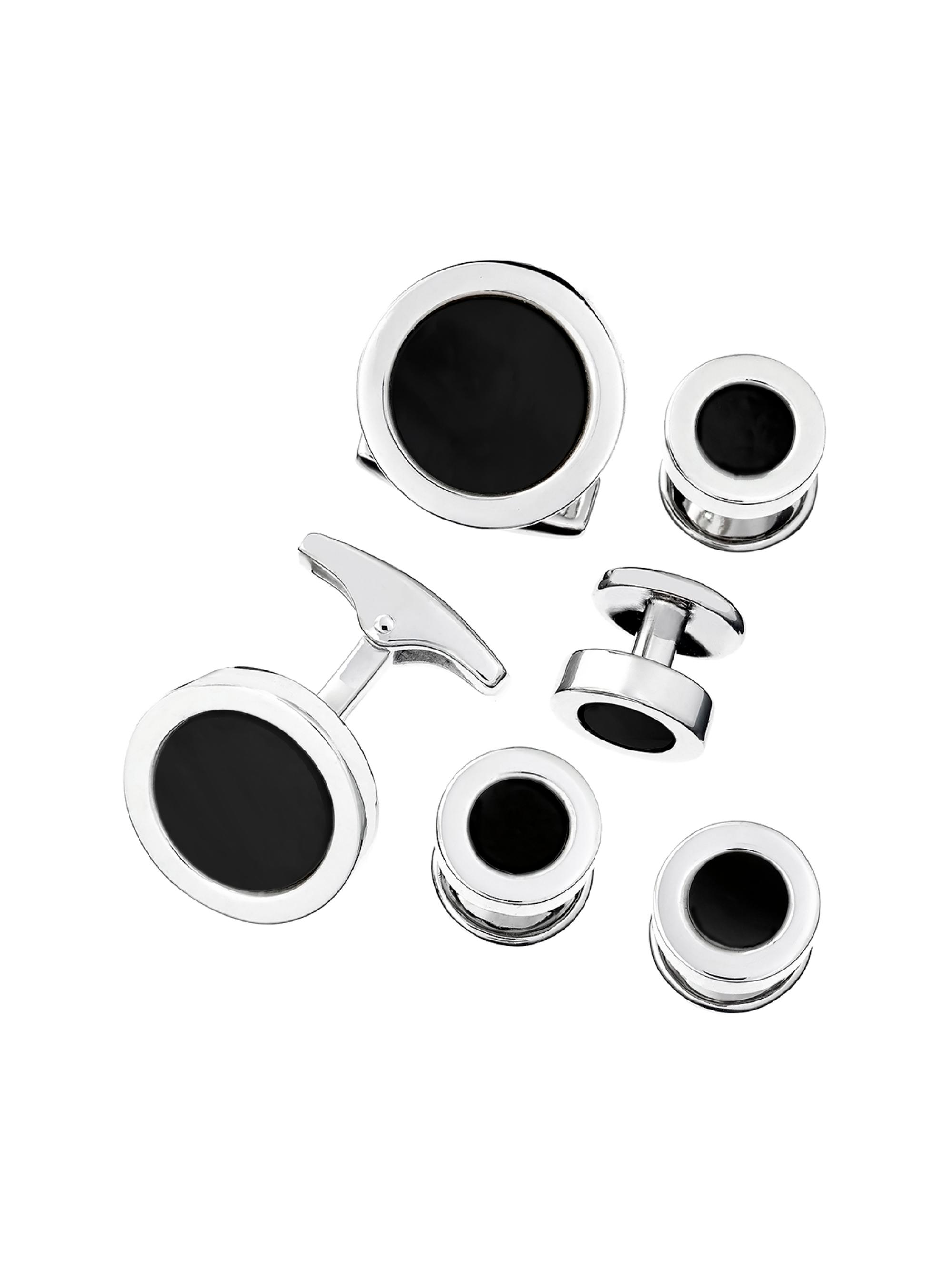 Jan Leslie Men's Sterling Silver & Onyx Round 6-Piece Cufflinks Set - Black
