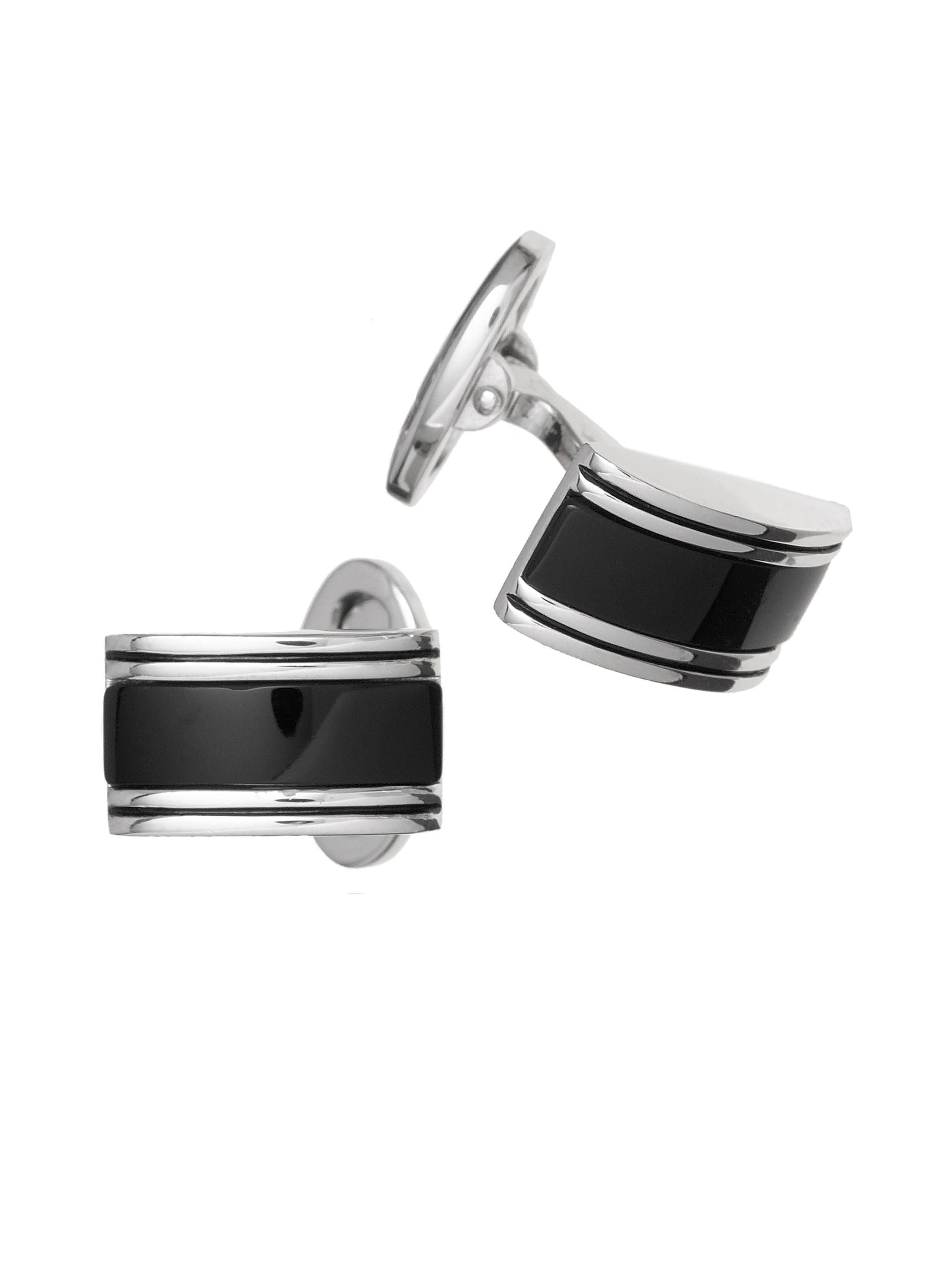 Jan Leslie Men's Linear Etch Sterling Silver & Black Onyx Rectangular Cufflinks - Black