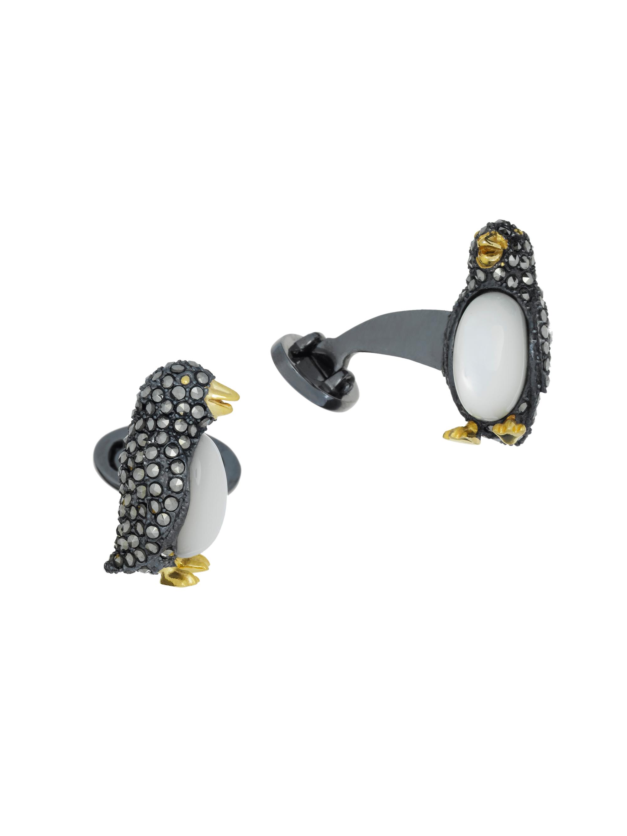 Jan Leslie Men's Penguin Sterling Silver Gemstone Cufflinks - Black White