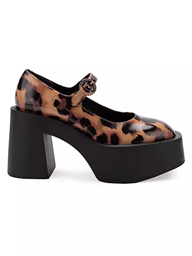 Olivia Leopard-Print Patent Leather Mary Jane Pumps