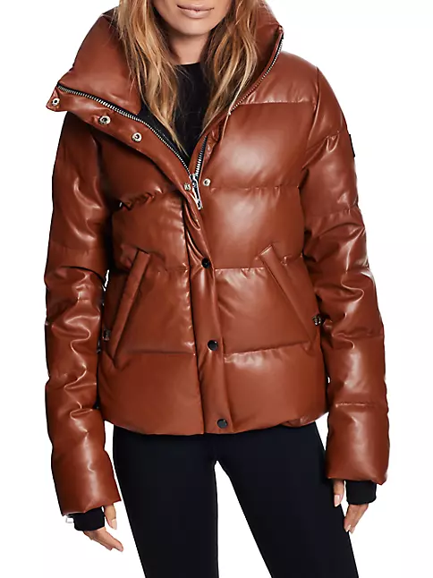Leather Puffer Down Jacket (Light Brown)