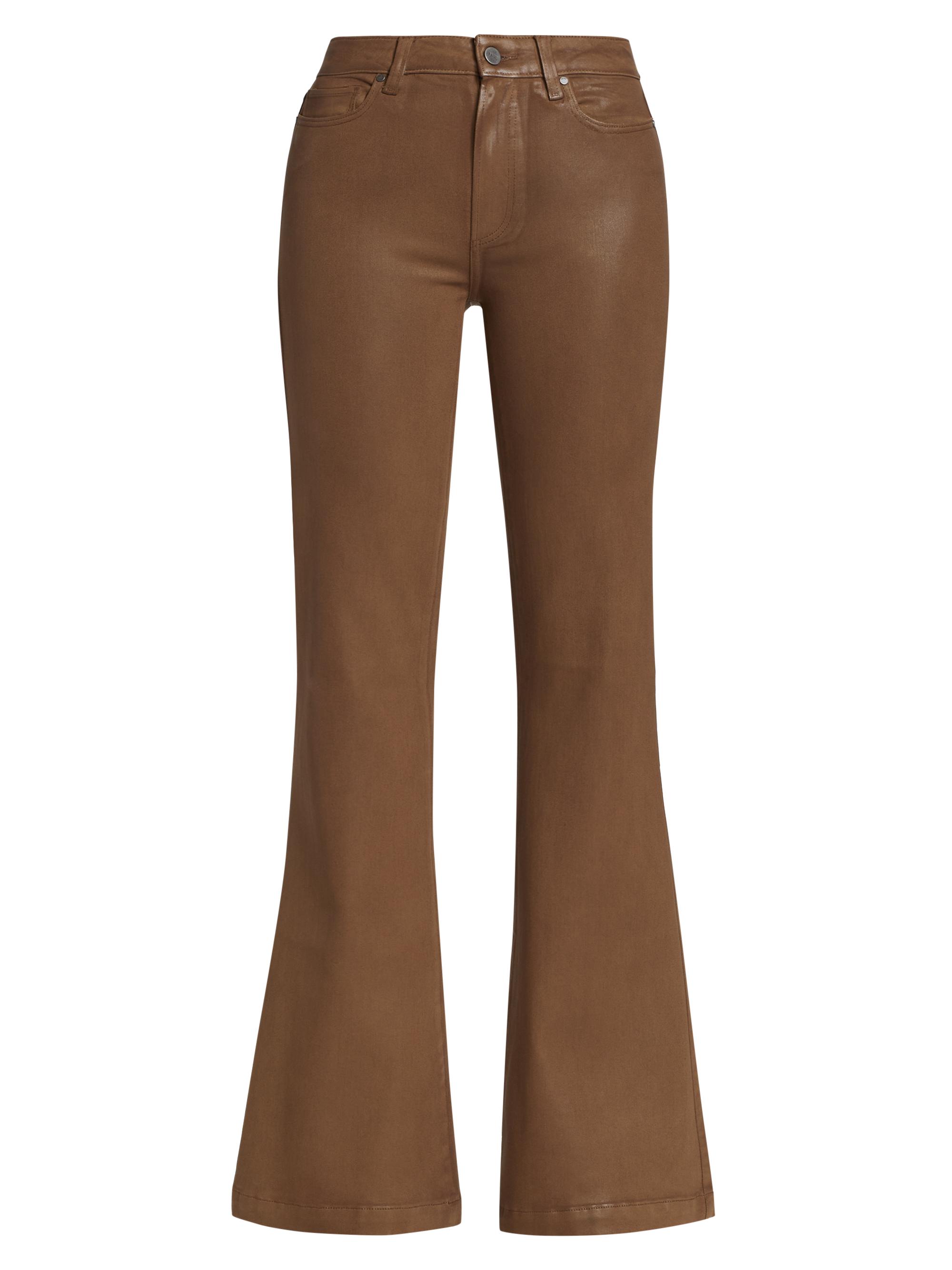 Paige Women's Genevieve High-Rise Coated Stretch Flare Jeans - Cognac Luxe Coating