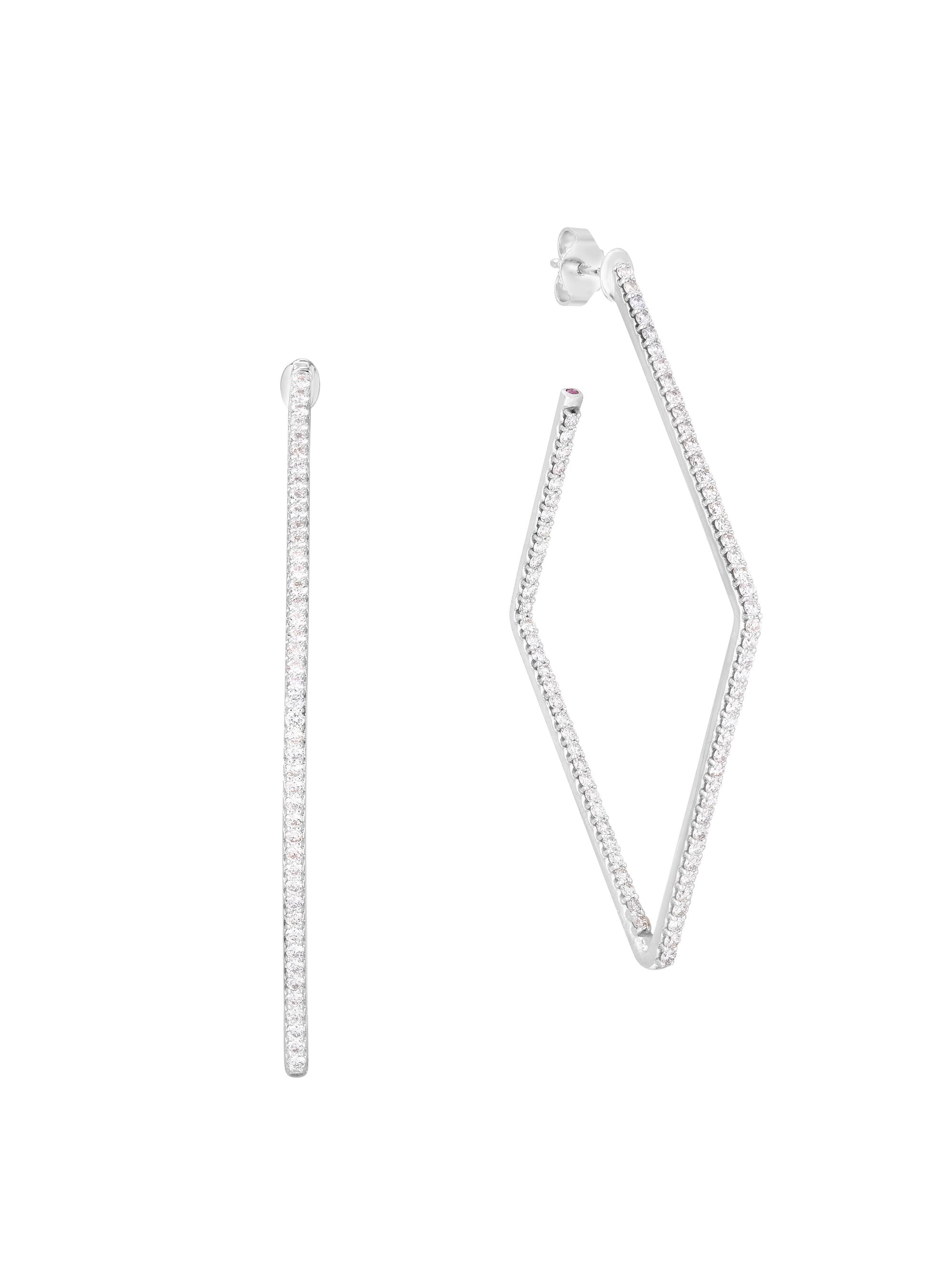 Roberto Coin Women's Diamond Hoops 18K White Gold & Diamond Square Hoop Earrings - White Gold
