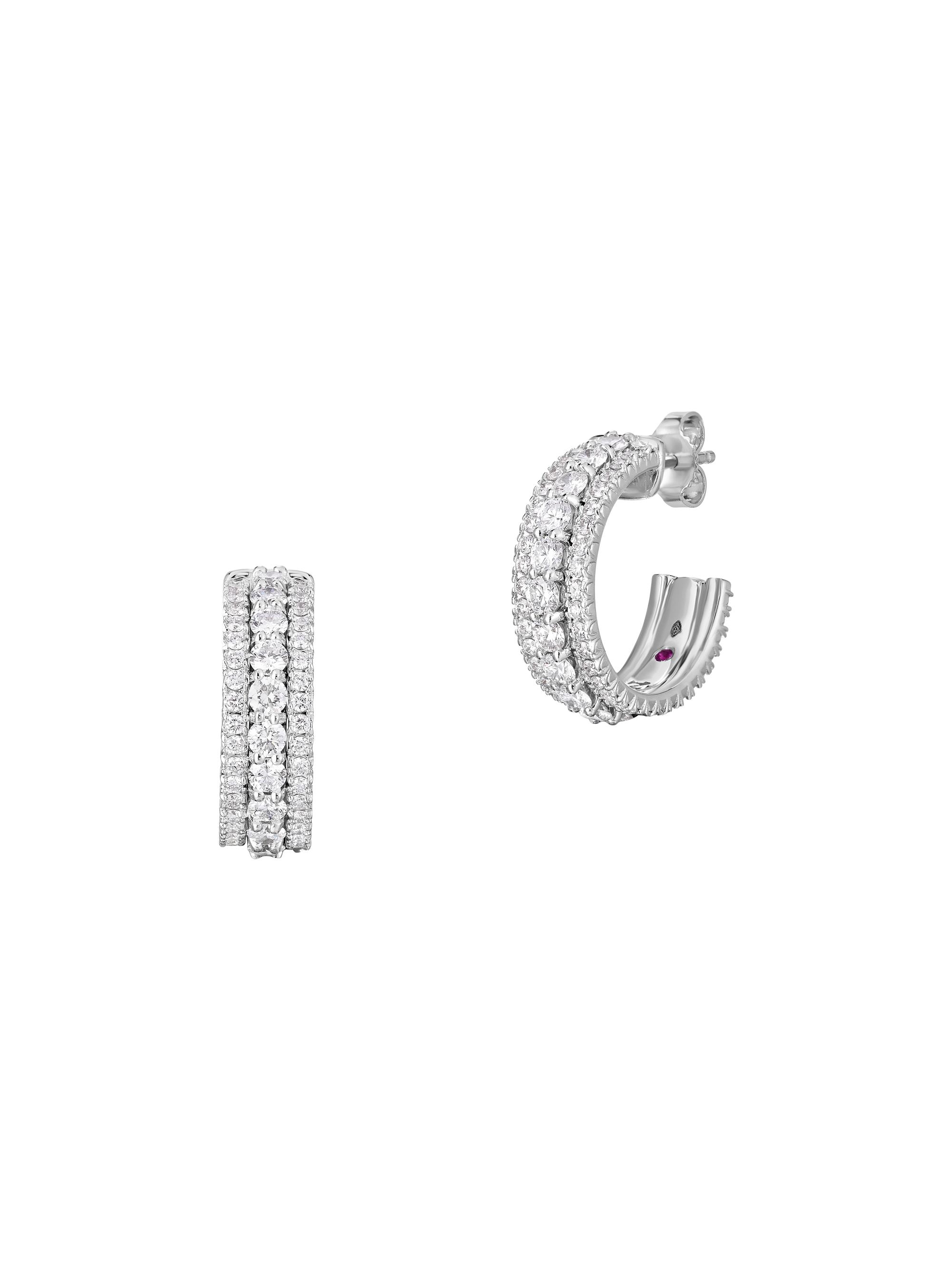 Roberto Coin Women's Siena 18K White Gold & Diamond Three-Row Hoop Earrings - White Gold