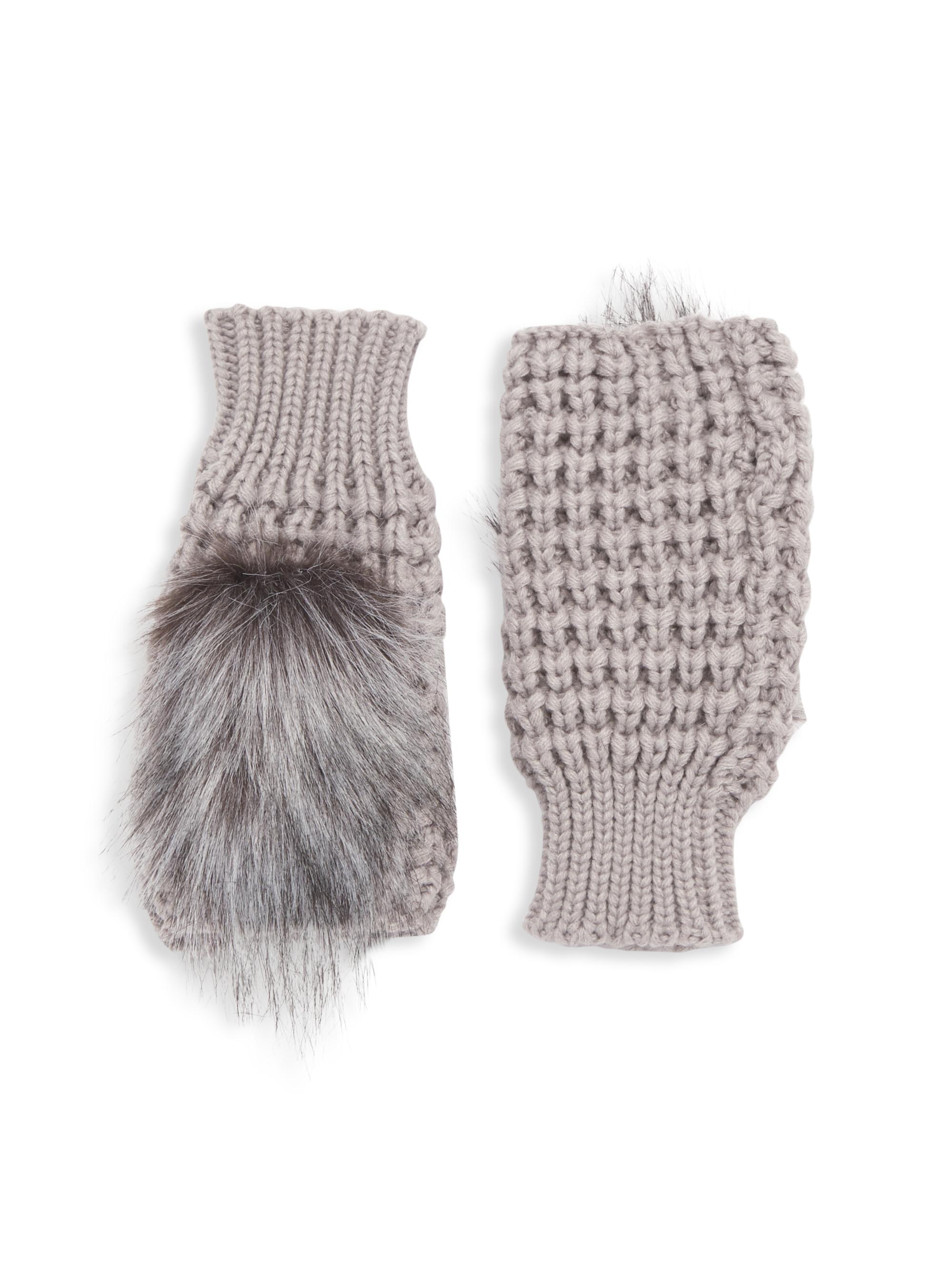 Adrienne Landau Women's Faux Fur Knit Mittens - Grey