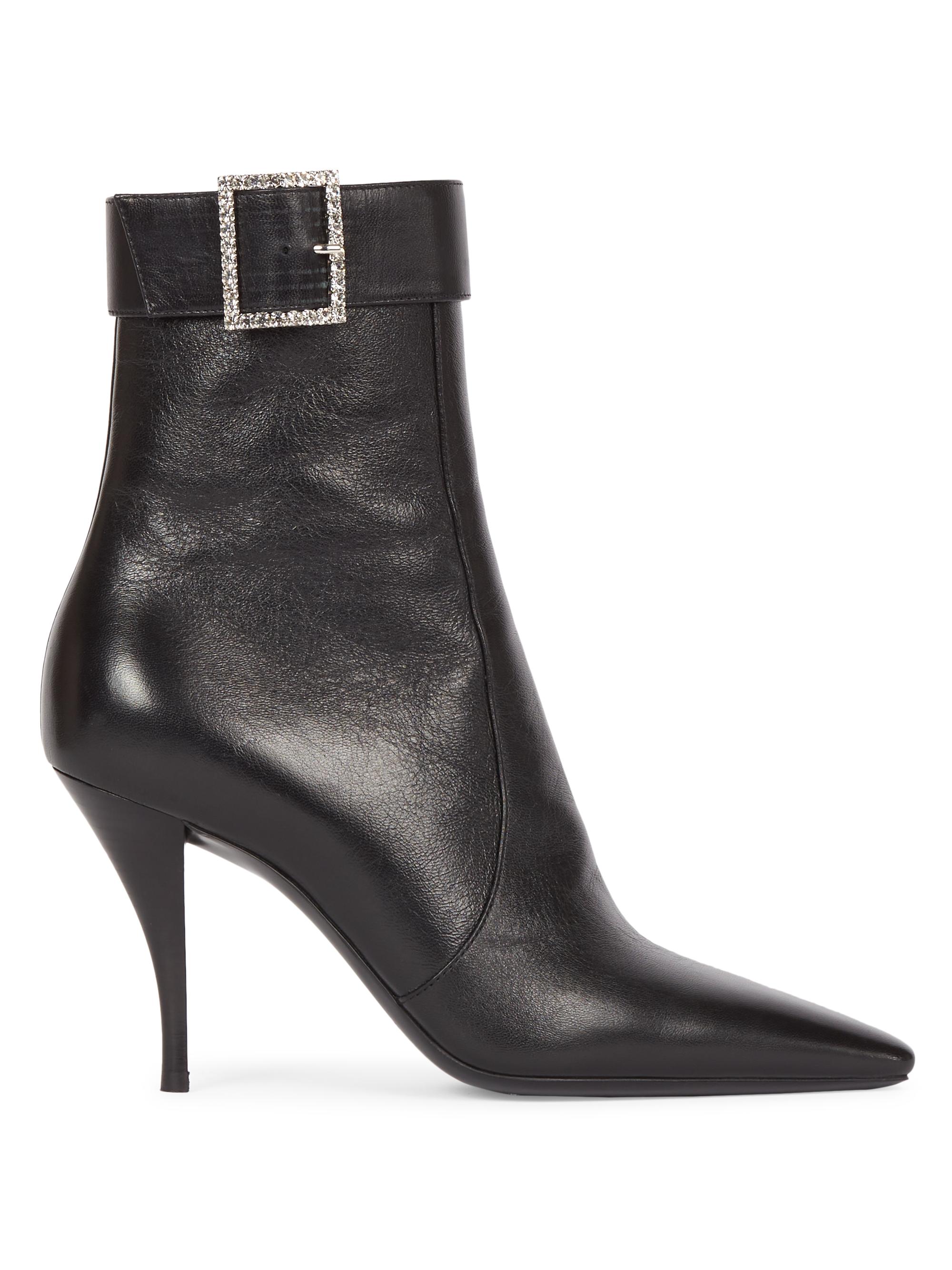 Saint Laurent Tom 90 Crystal-Buckle Leather Ankle Boots | Saks