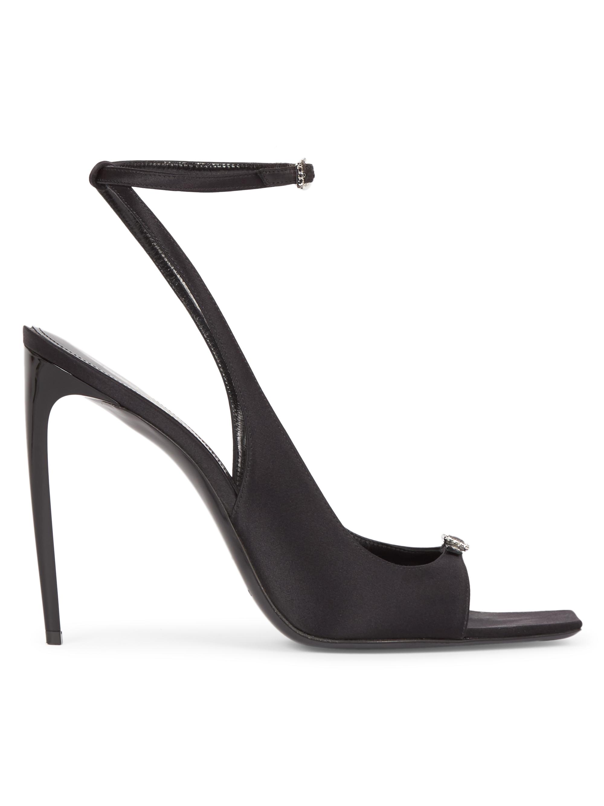 Saint Laurent Women's Carole Crystal-Buckle Silk Sandals - Nero