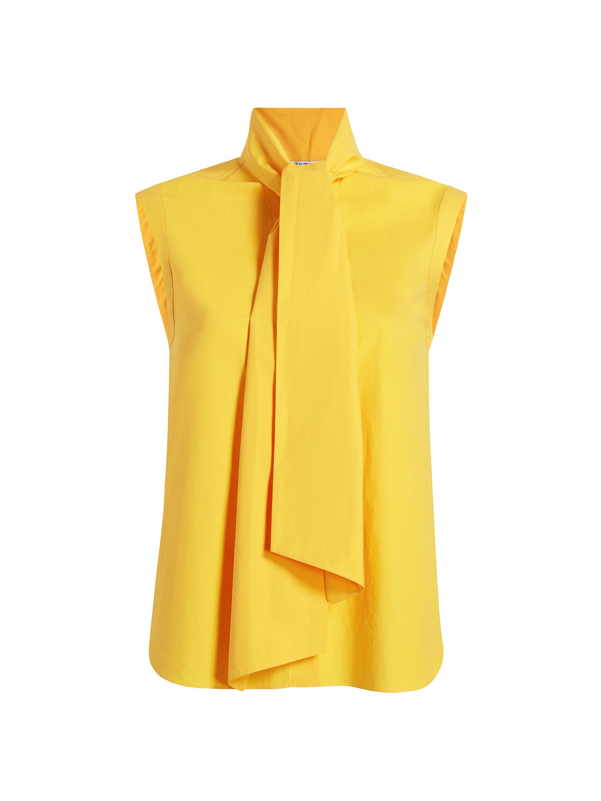 Another Tomorrow Women's Sleeveless Tie-Neck Blouse - Yellow