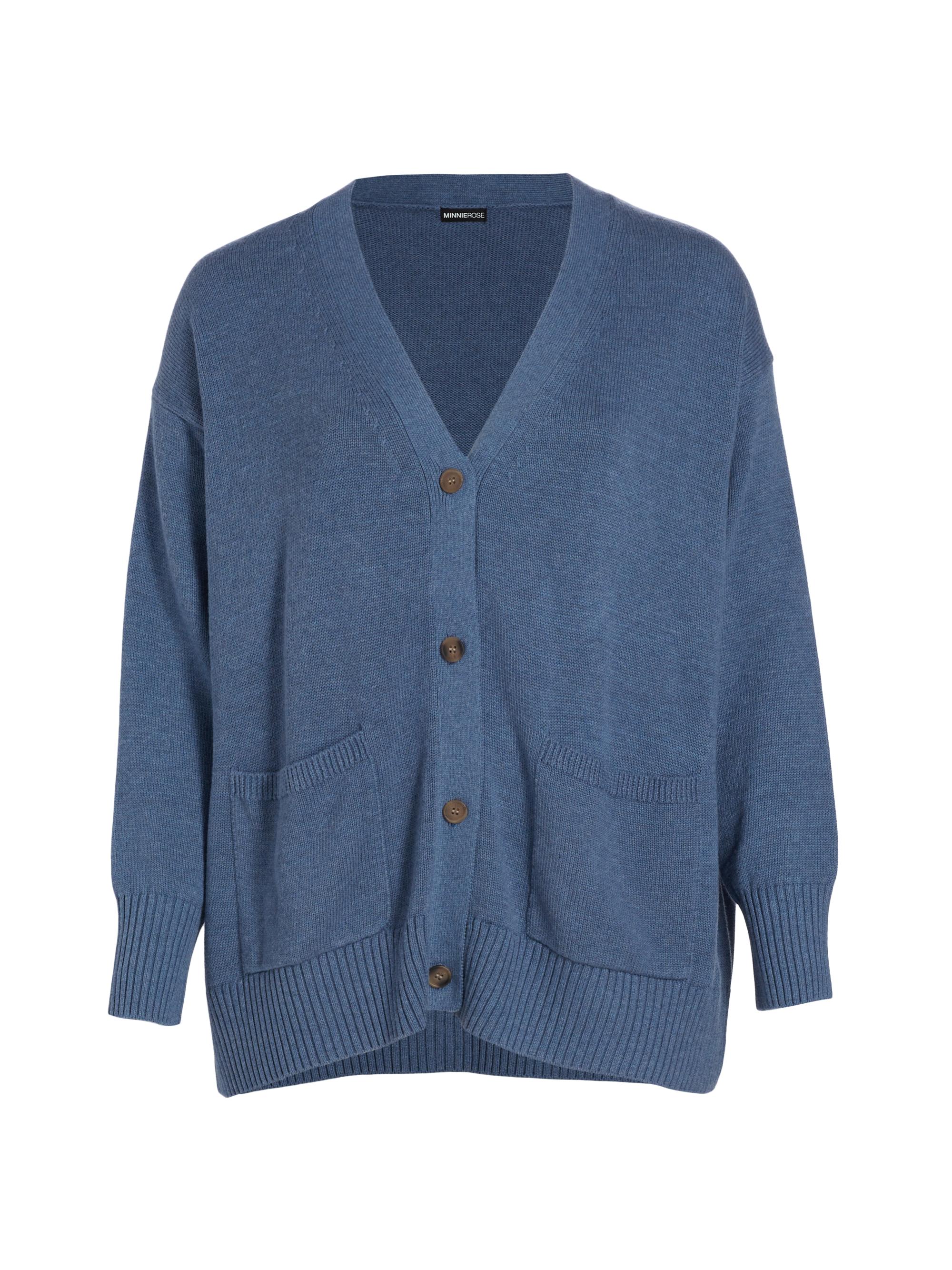 Minnie Rose Women's Patch-Pocket Cotton Cardigan - Harbour Blue