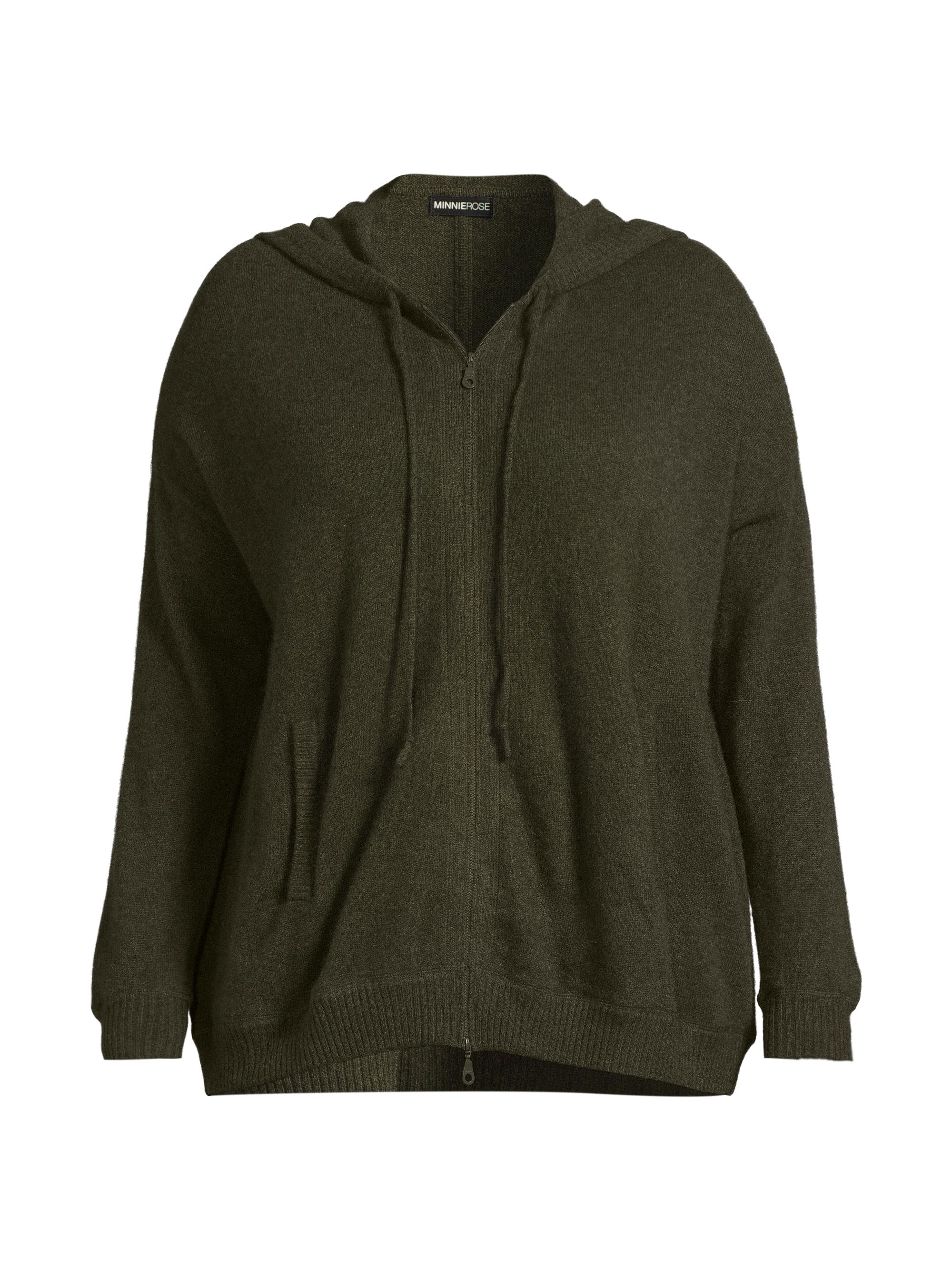 Minnie Rose Women's Cashmere Zip-Up Hoodie - Army