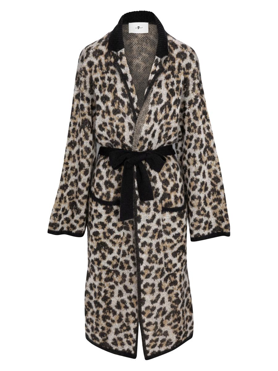 7 For All Mankind Tie-Waist Leopard Jacquard Long Cardigan