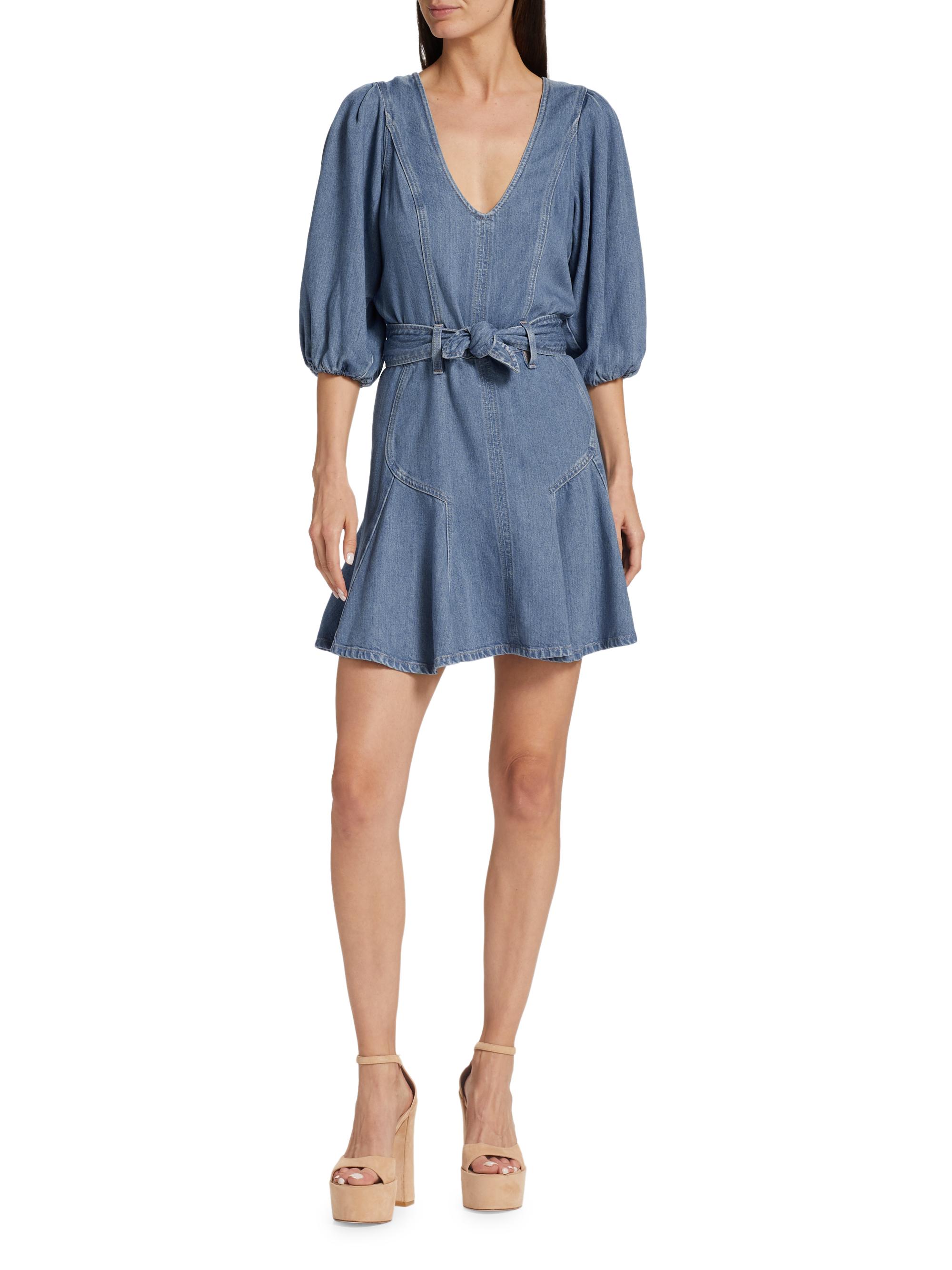 denim puff sleeves dress sax