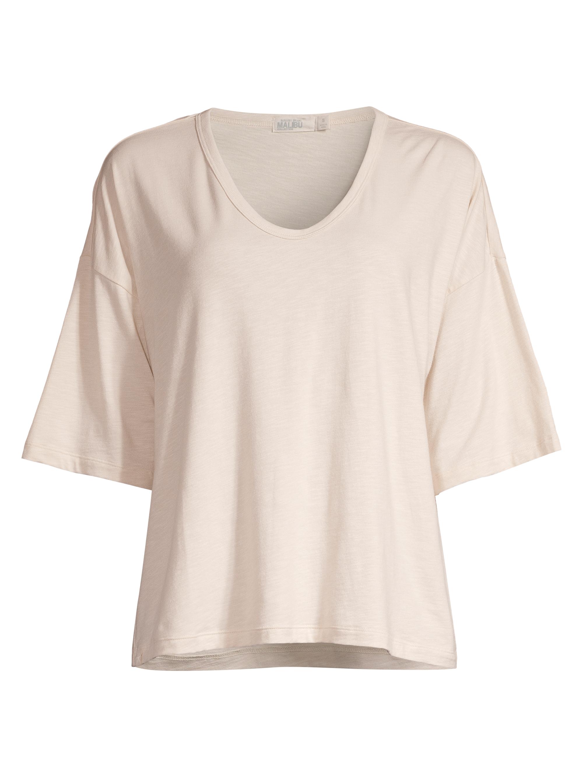 Barefoot Dreams Women's Slub Jersey V-Neck Boxy T-Shirt - Almond