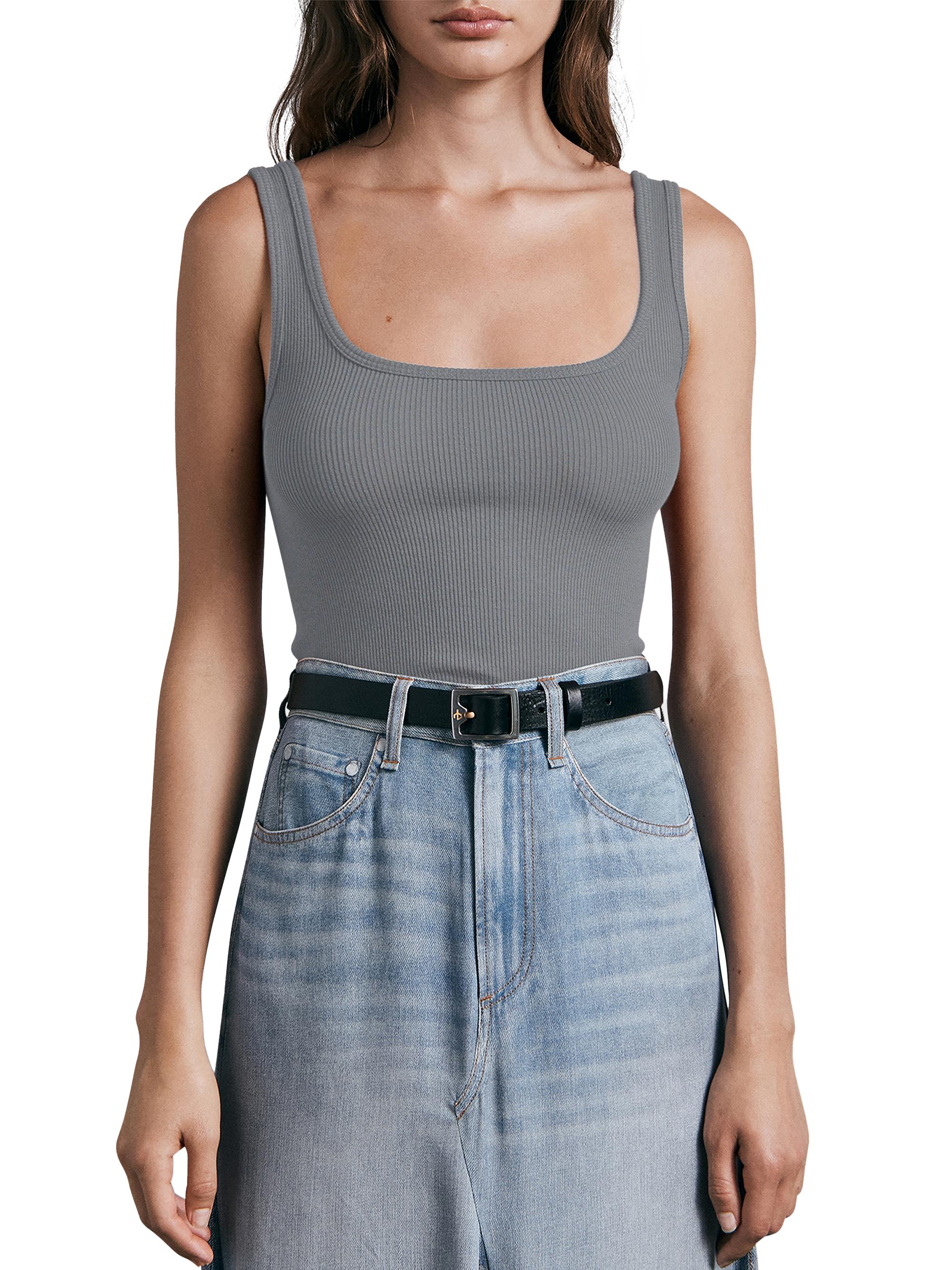 rag & bone Women's Essential Rib-Knit Scoopneck Tank - Heather Grey