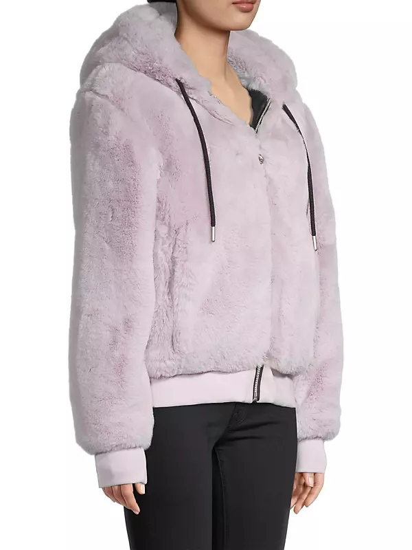 Frances Purple Rabbit Fur Bomber Jacket with Hood