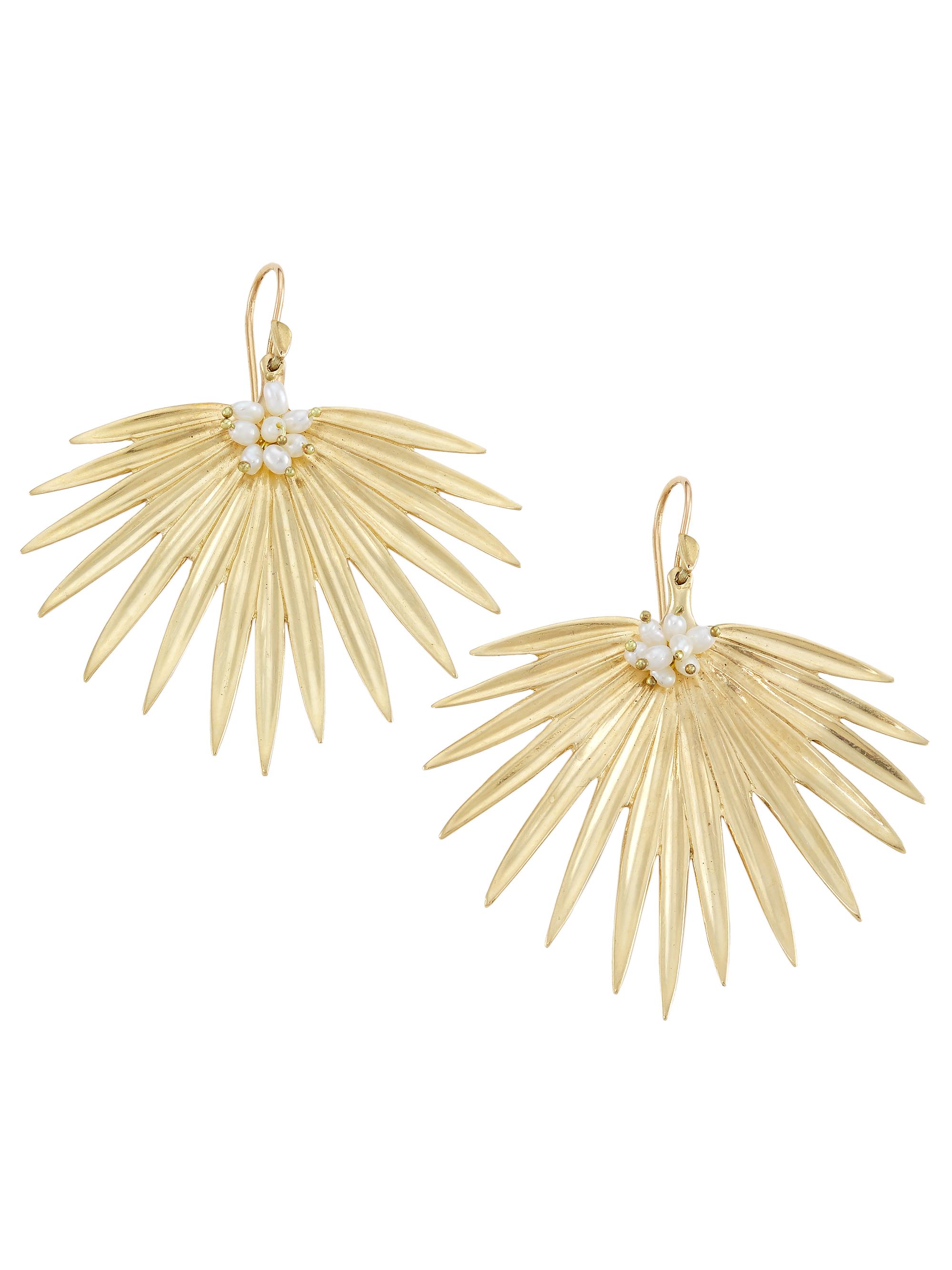 Annette Ferdinandsen Women's Tropical 14K Yellow Gold & Natural Freshwater Pearl  Palm Fan Drop Earrings - Gold