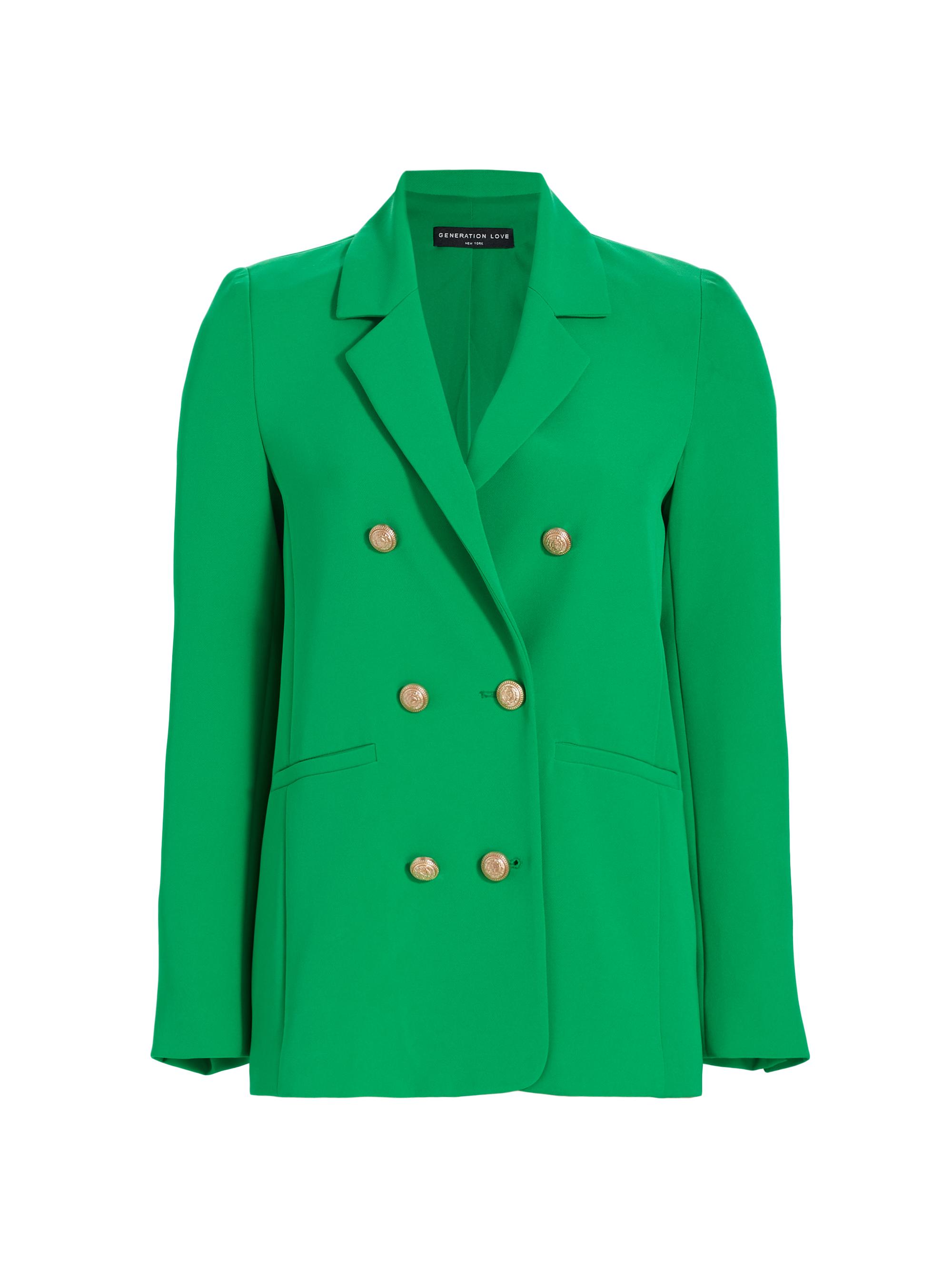 Generation Love Women's Leighton Double-Breasted Crepe Blazer - Kelly Green