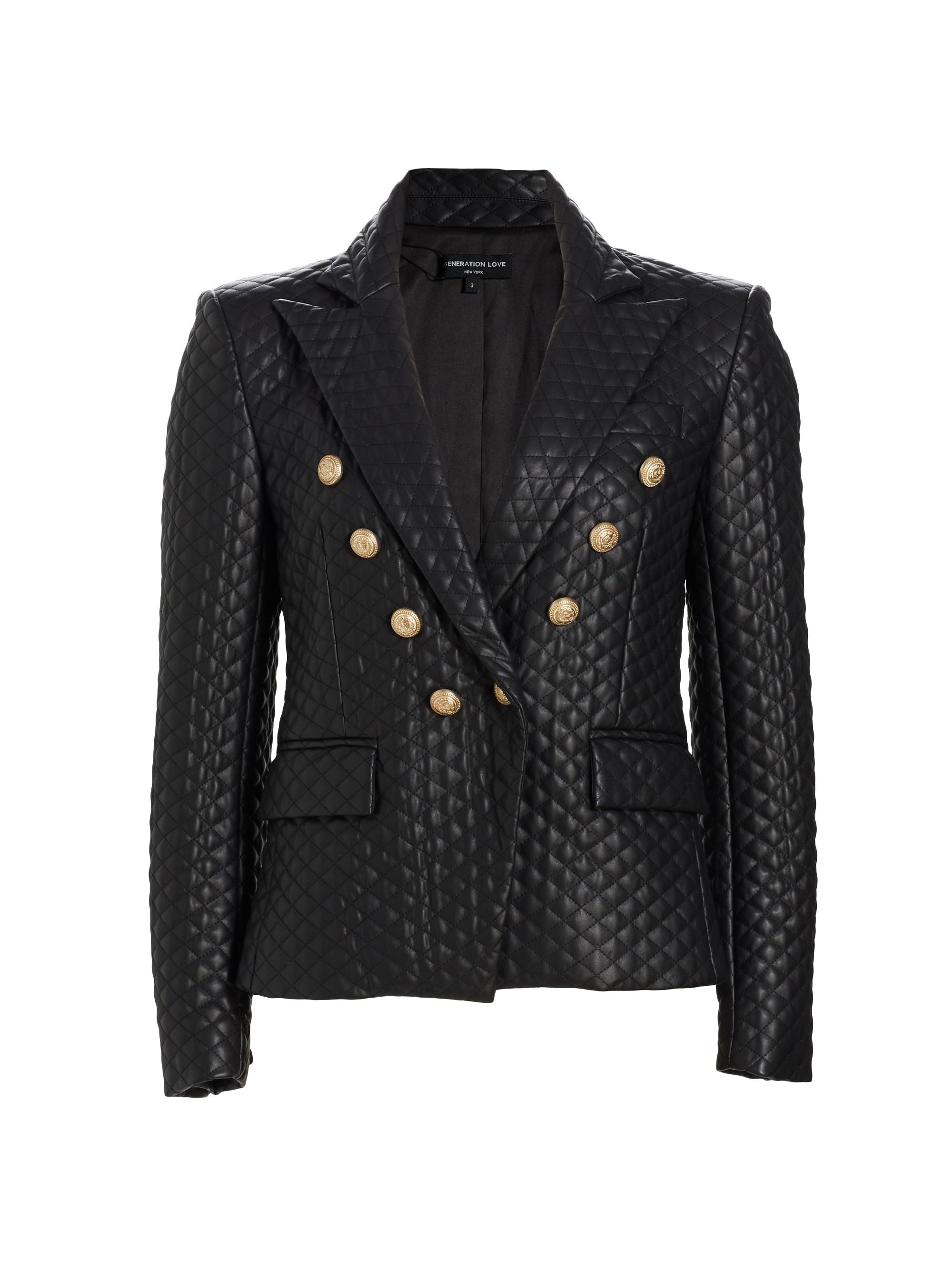 Generation Love Women's Angie Double-Breasted Vegan Leather Blazer - Black