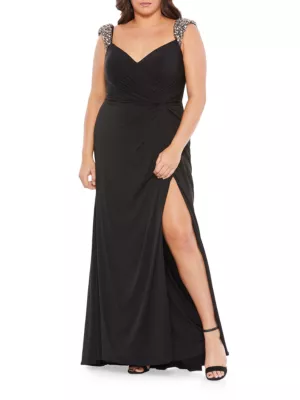 Shop Mac Duggal Plus-Size Side-Twist Beaded Strap Plus-Size Gown | Saks  Fifth Avenue