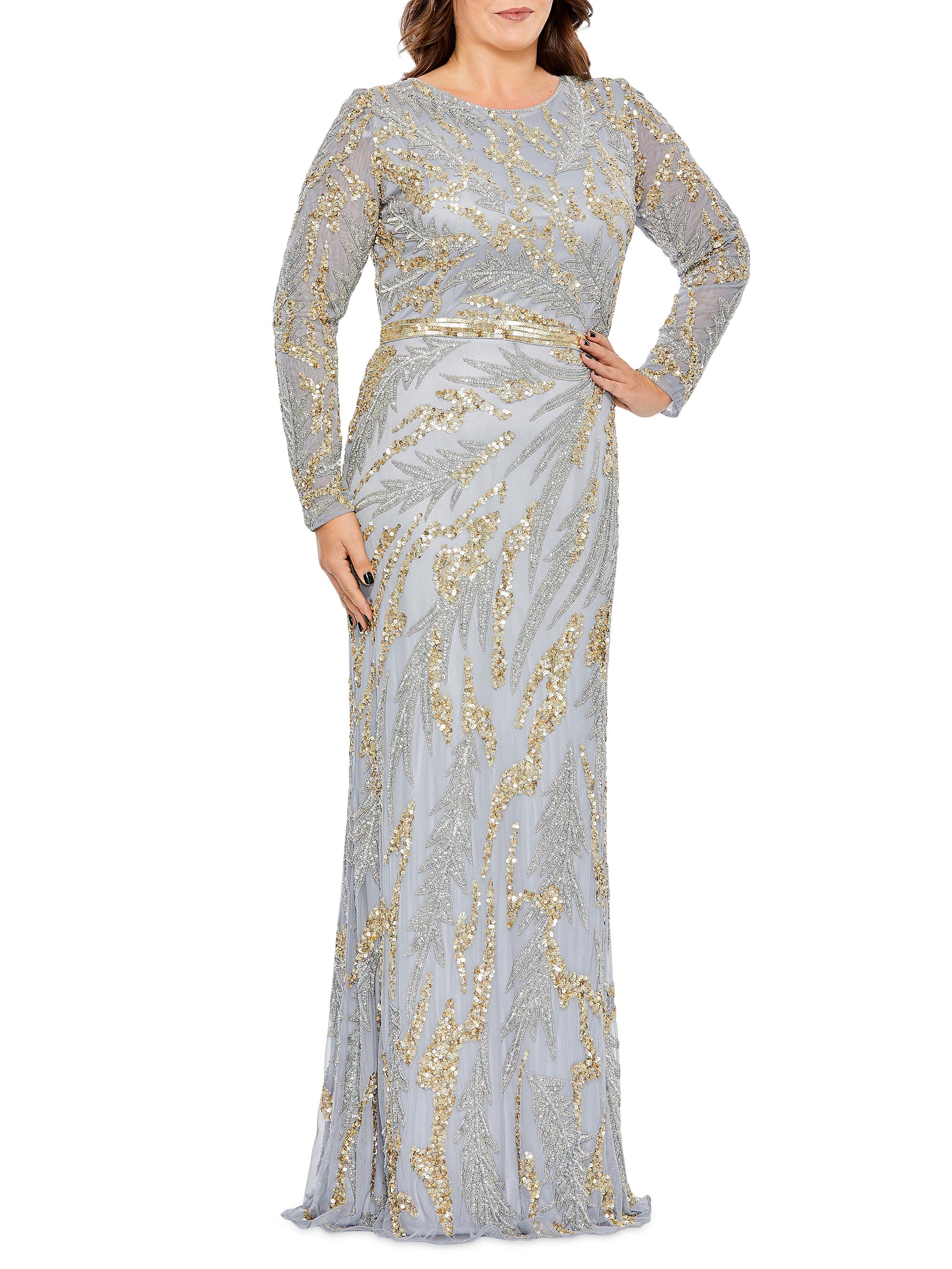 Mac Duggal Women's Plus Fabulouss Sequin Leaf Gown - Platinum Gold