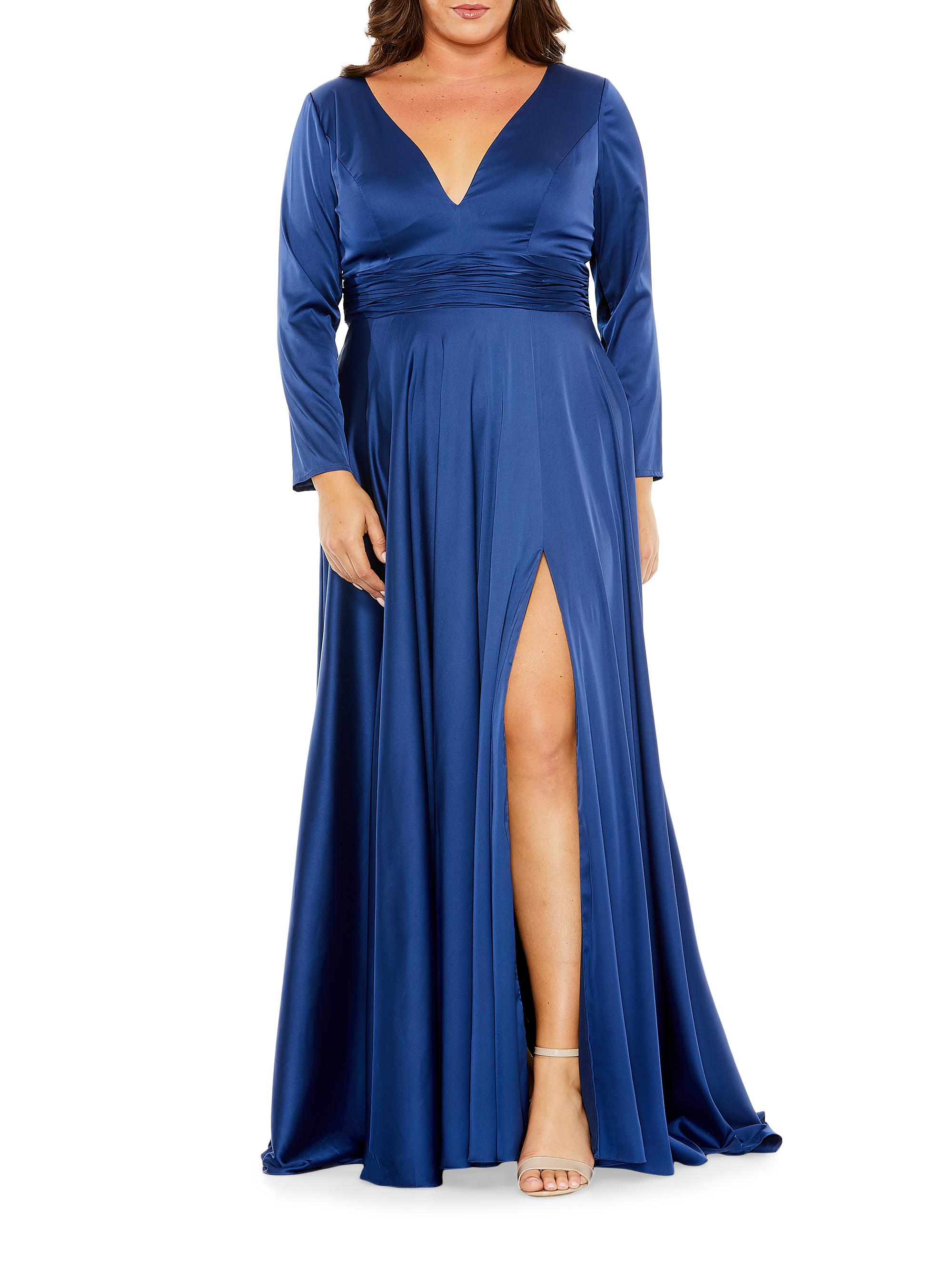 Mac Duggal Women's Fabulouss Long-Sleeve Pleated Plus-Size Gown - Midnight