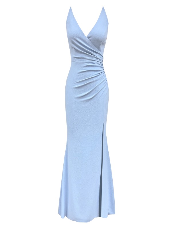 dress the population jordan v neck ruched fitted maxi dress V-Neck Introducing the Jordan Dress Dress the Population Women's Jordan