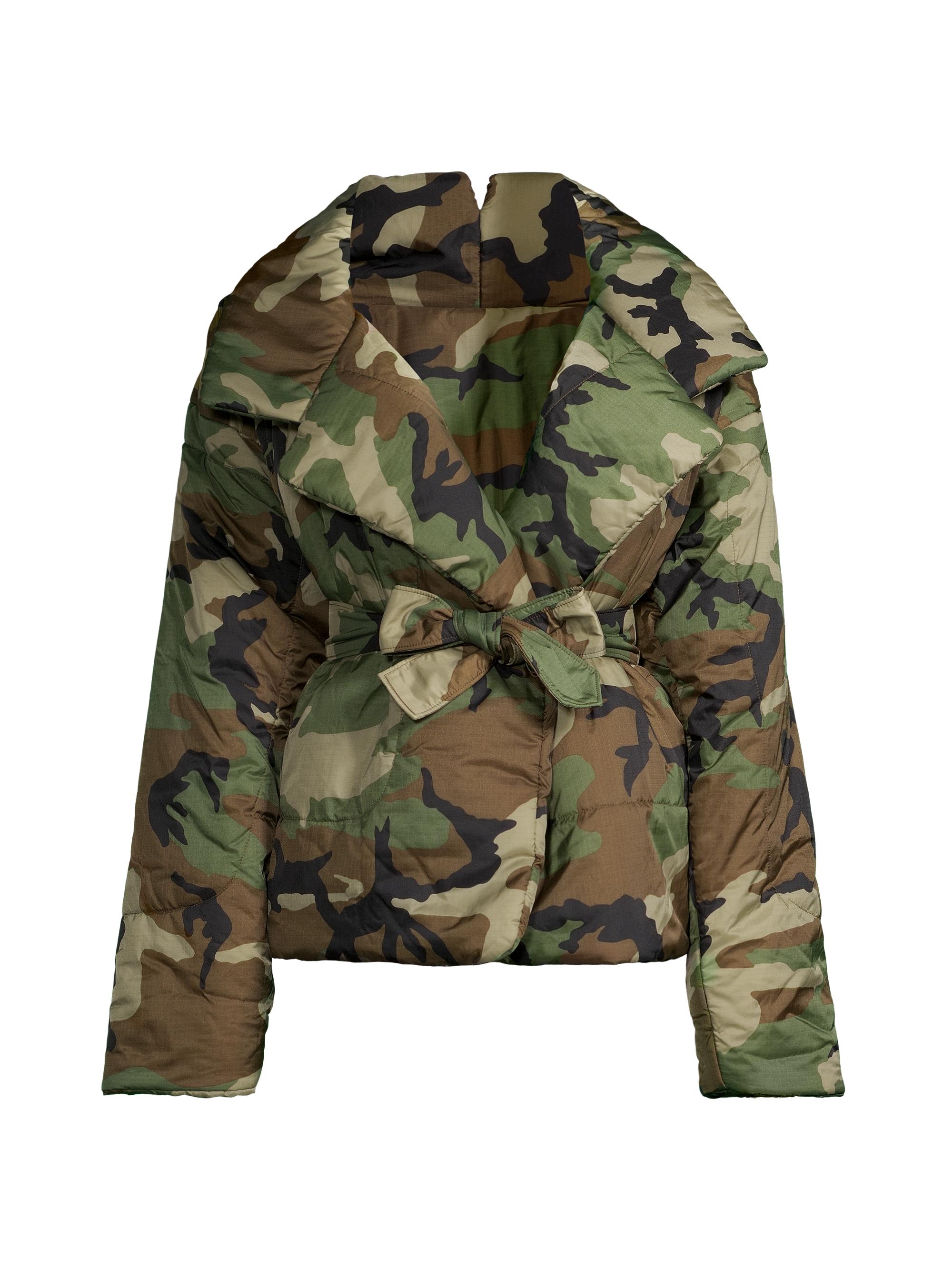 Norma Kamali Sleeping Bag Belted Camouflage Shell Short Coat