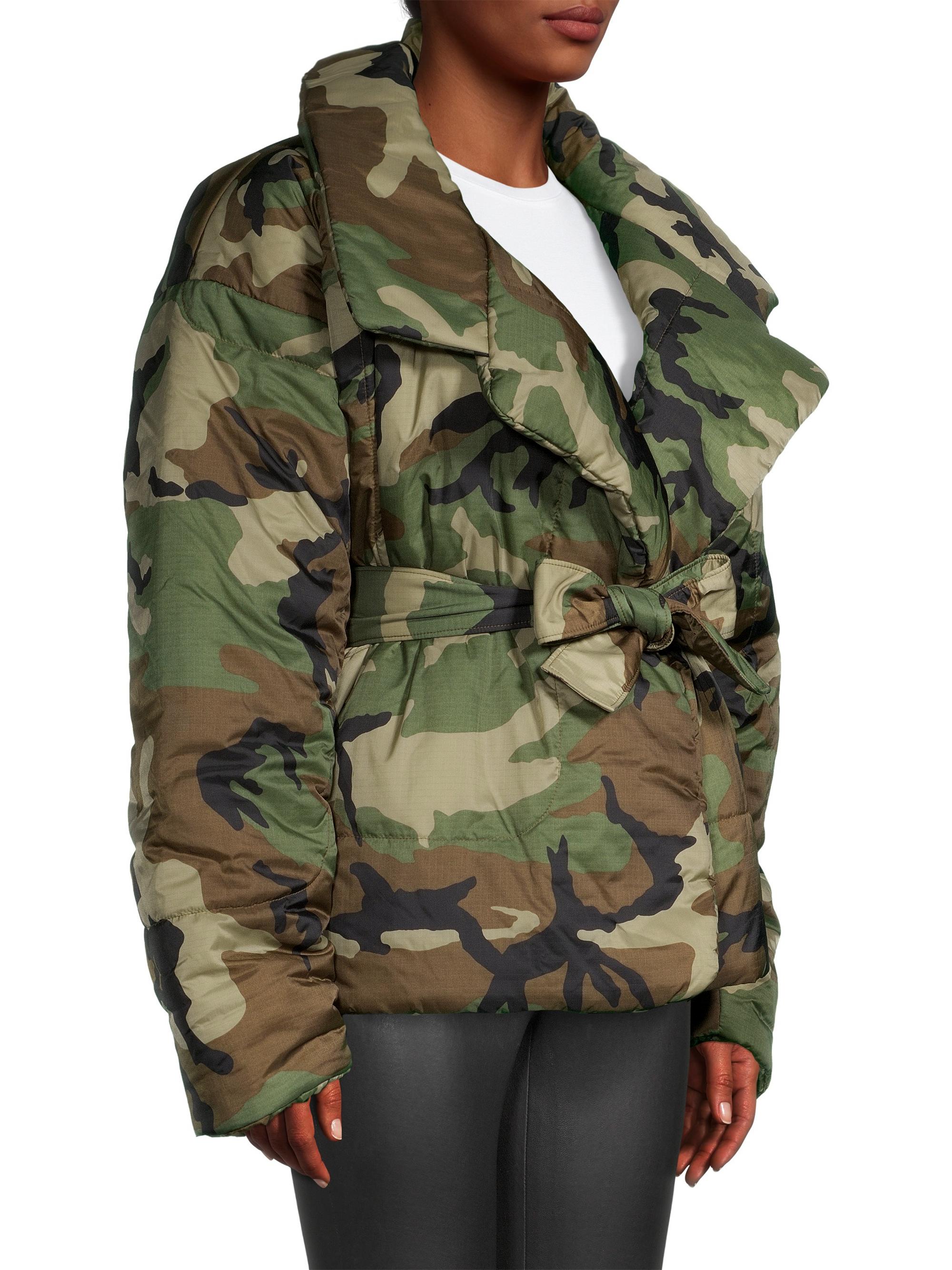 Norma Kamali Sleeping Bag Belted Camouflage Shell Short Coat