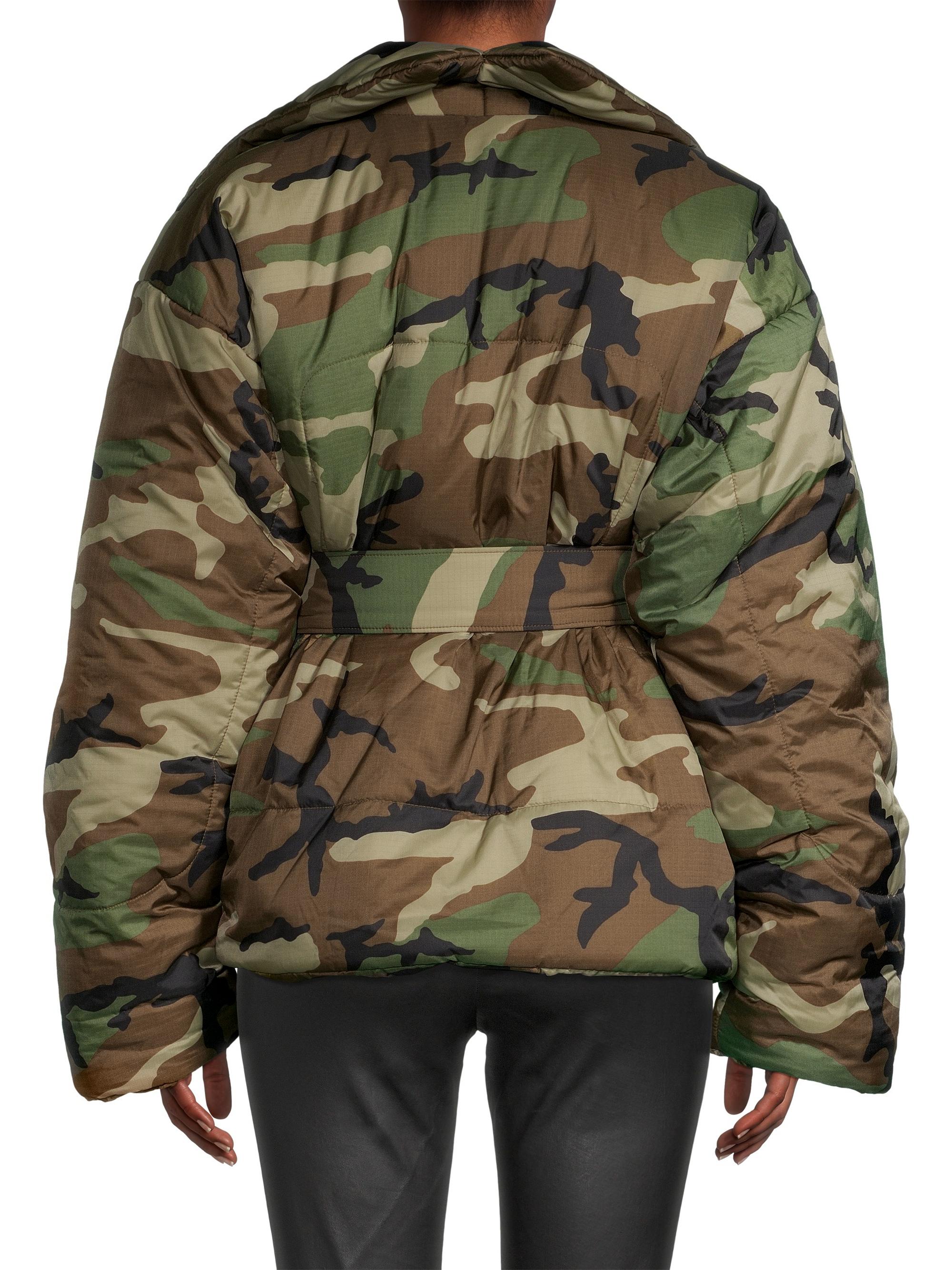 Norma Kamali Sleeping Bag Belted Camouflage Shell Short Coat