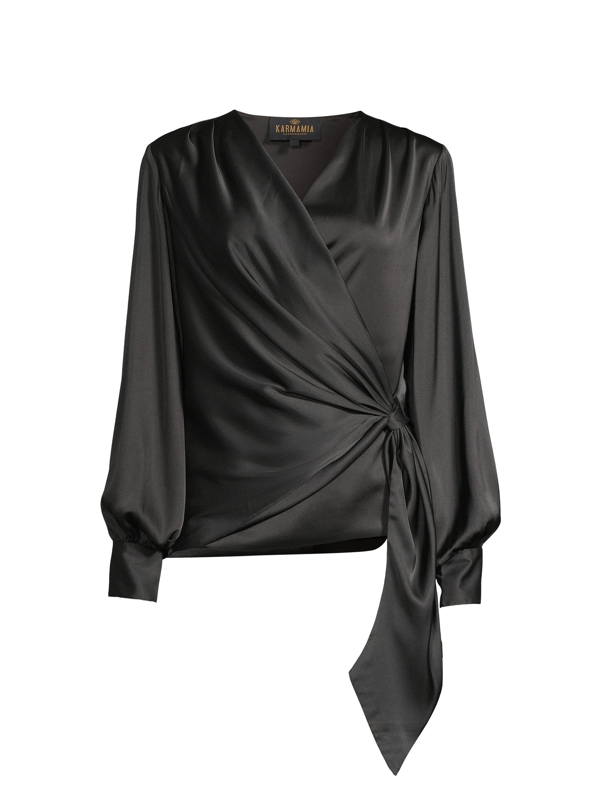 Karmamia Women's Ines Satin Wrap Blouse - Black