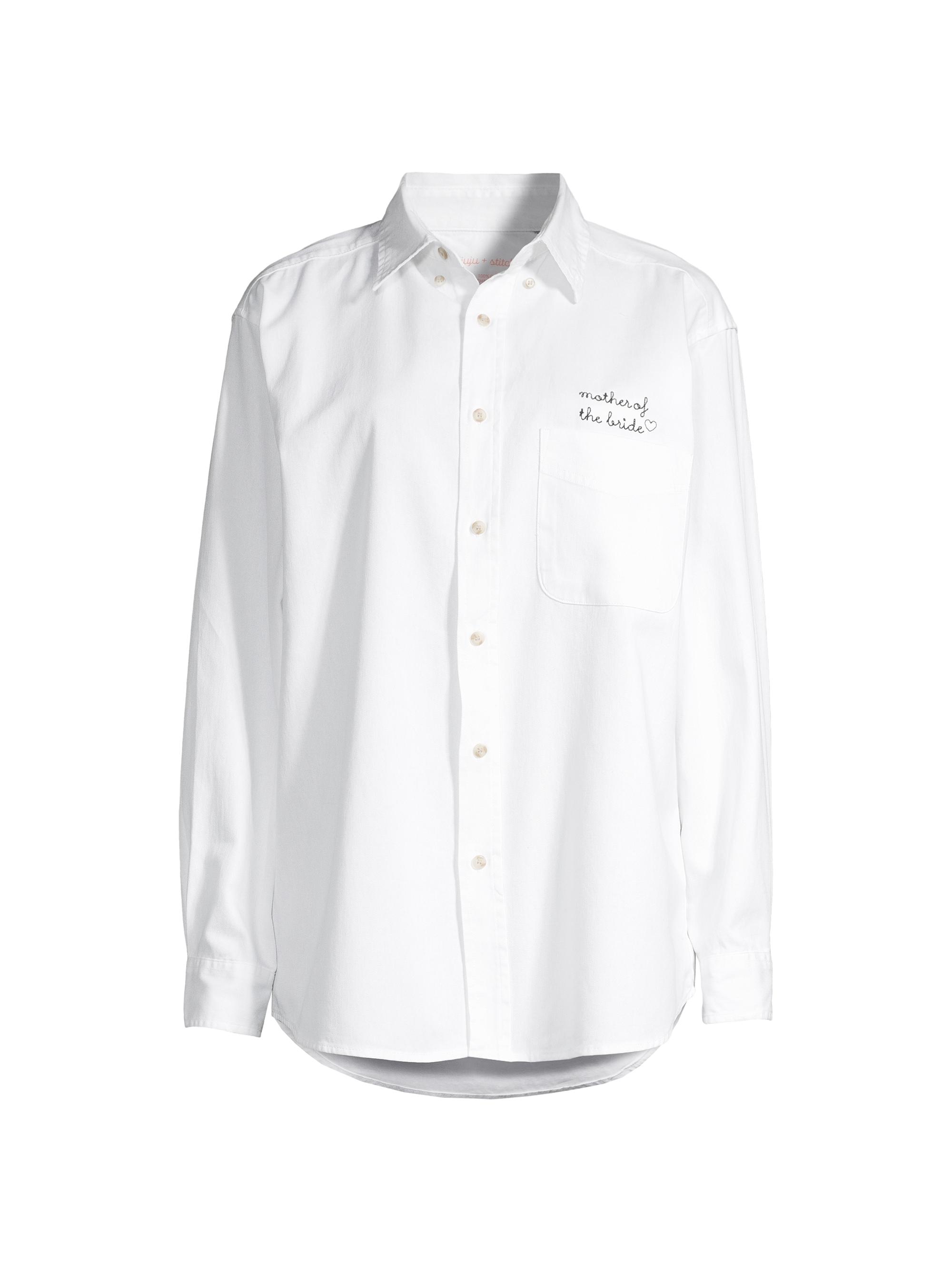 juju + stitch Oversized Mother Of The Bride Embroidered Button-Up Shirt - White - Women's Clothing