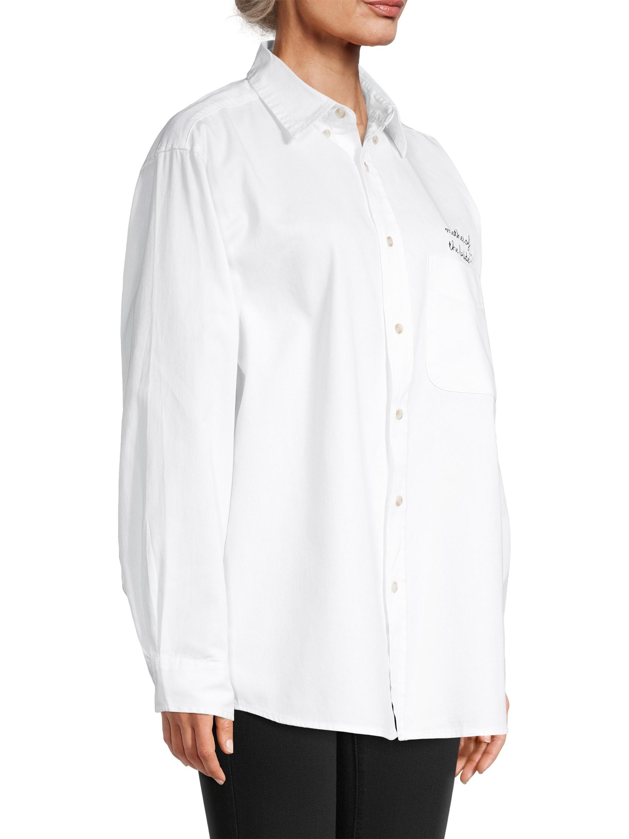 juju + stitch Oversized Mother Of The Bride Embroidered Button-Up Shirt - White - detail view in White