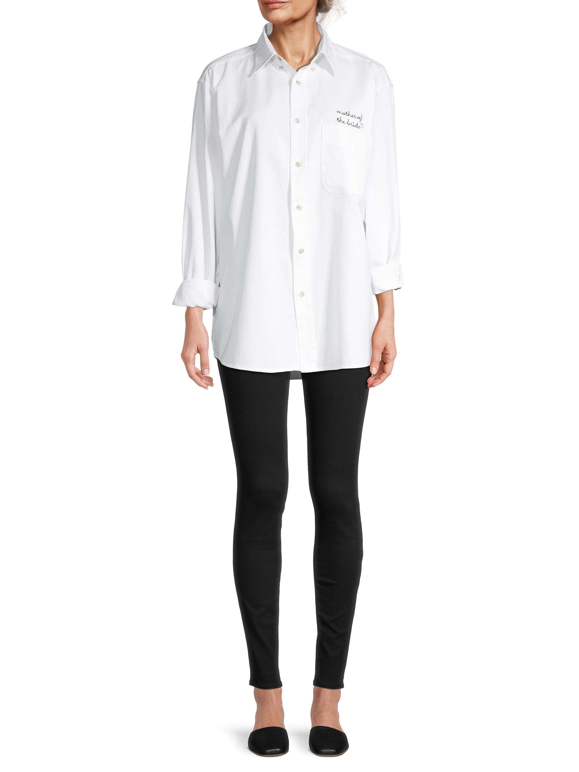 juju + stitch Oversized Mother Of The Bride Embroidered Button-Up Shirt - White - back view in White