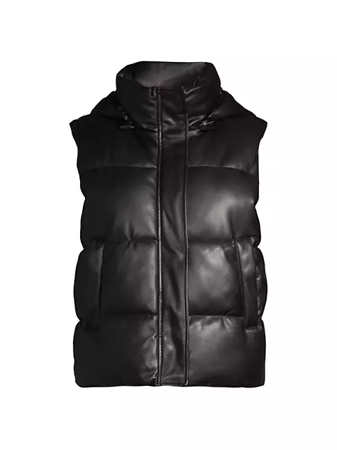 FAUX LEATHER PUFFER GILET - Black