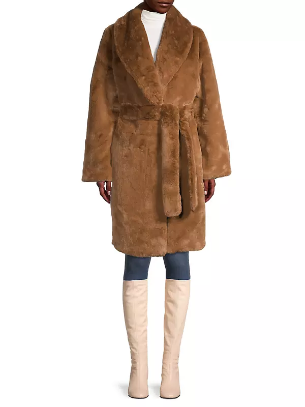 Shop Apparis Bree Belted Faux Fur Wrap Coat