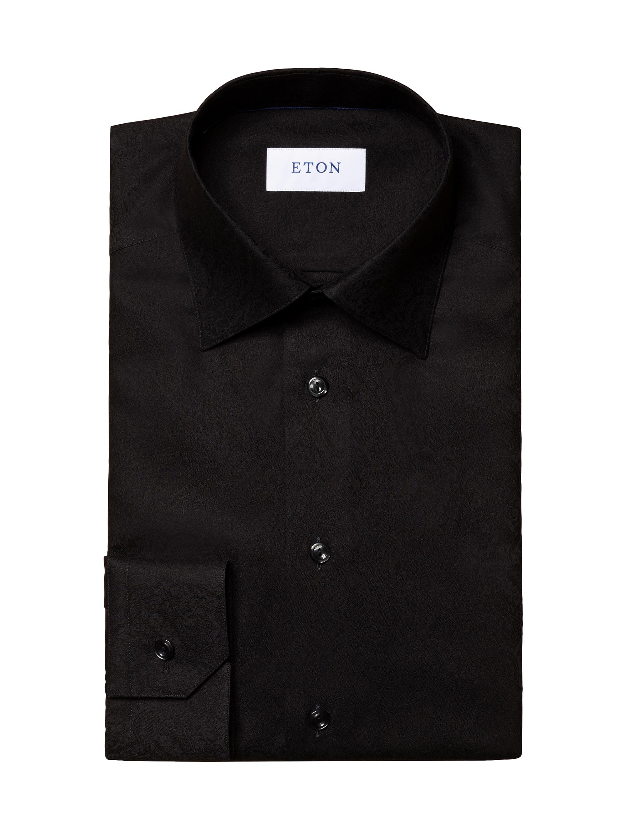 Eton Men's Slim-Fit Jacquard Paisley Dress Shirt - Black