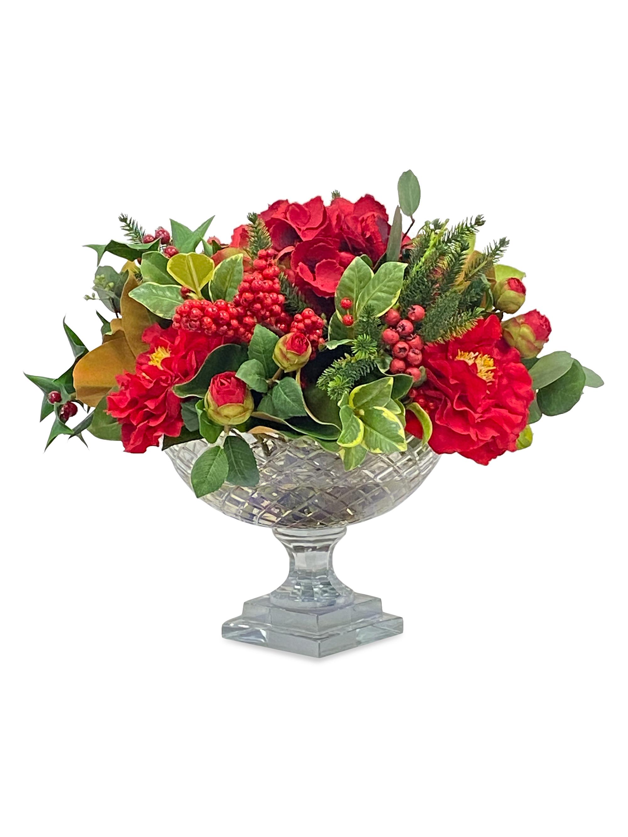Winward Home Christmas Collection Camellia & Berries in Vase - Red